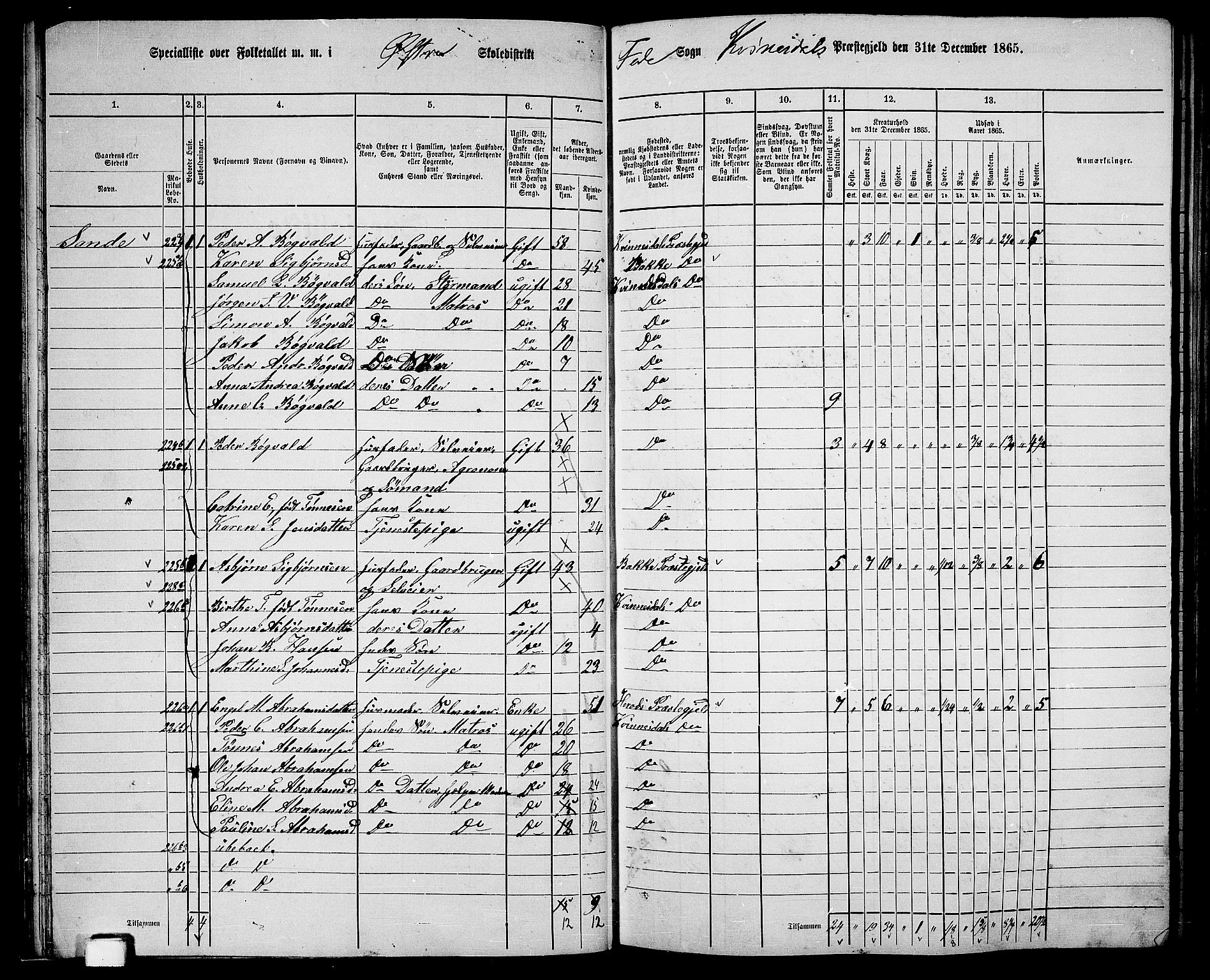 RA, 1865 census for Kvinesdal, 1865, p. 57