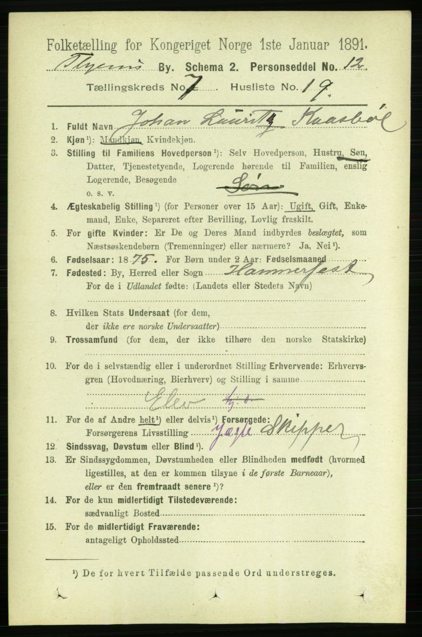 RA, 1891 census for 1601 Trondheim, 1891, p. 6205