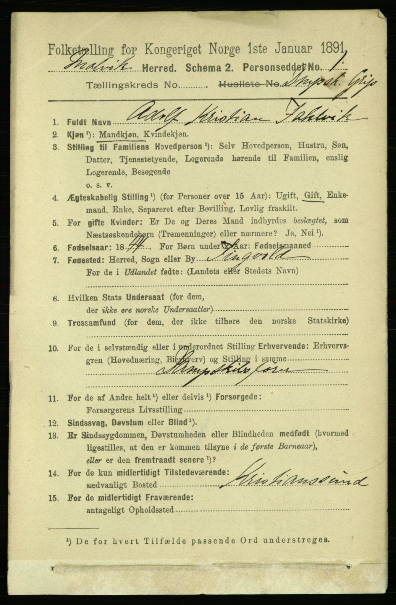 RA, 1891 census for 1663 Malvik, 1891, p. 3008