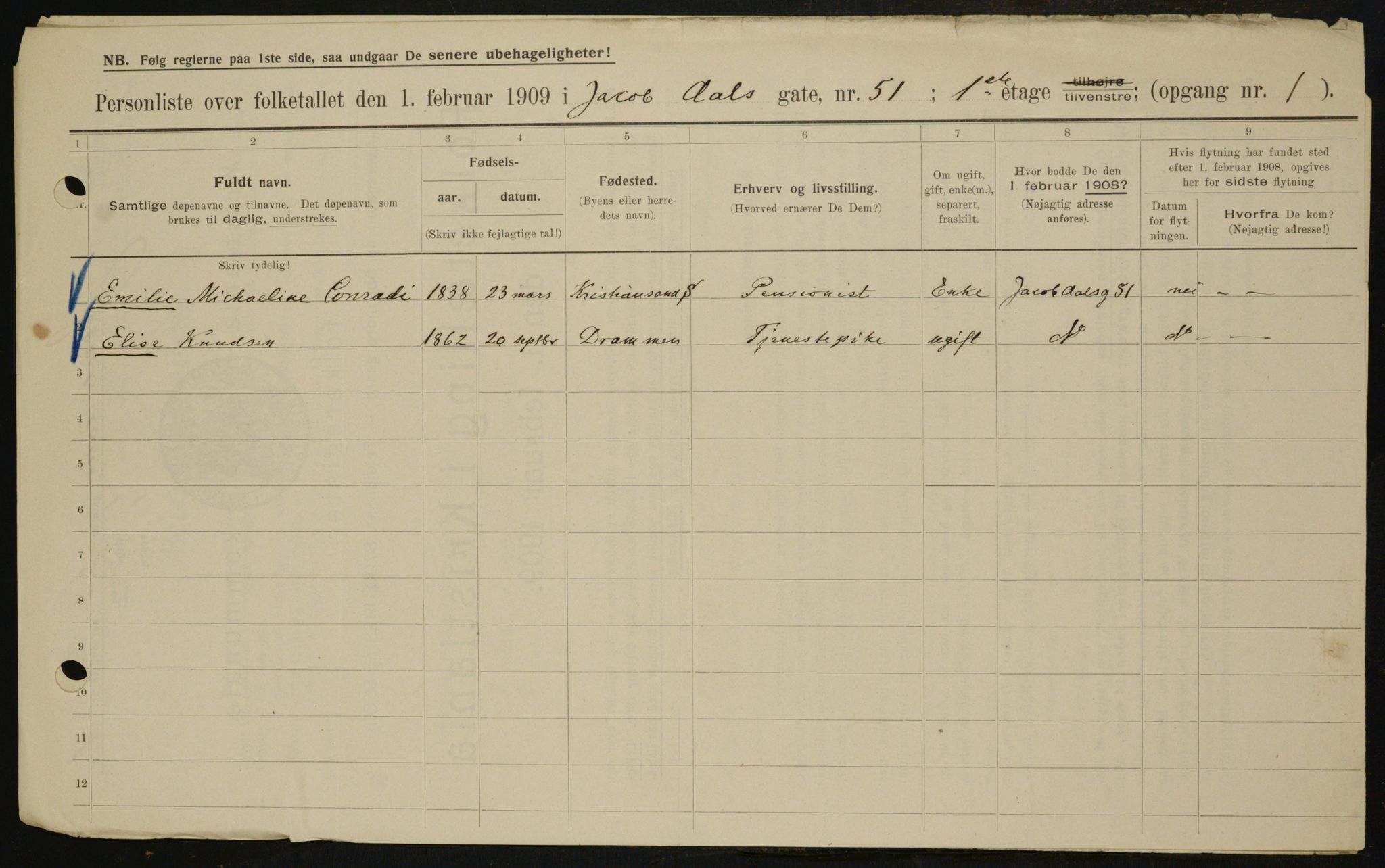 OBA, Municipal Census 1909 for Kristiania, 1909, p. 41431