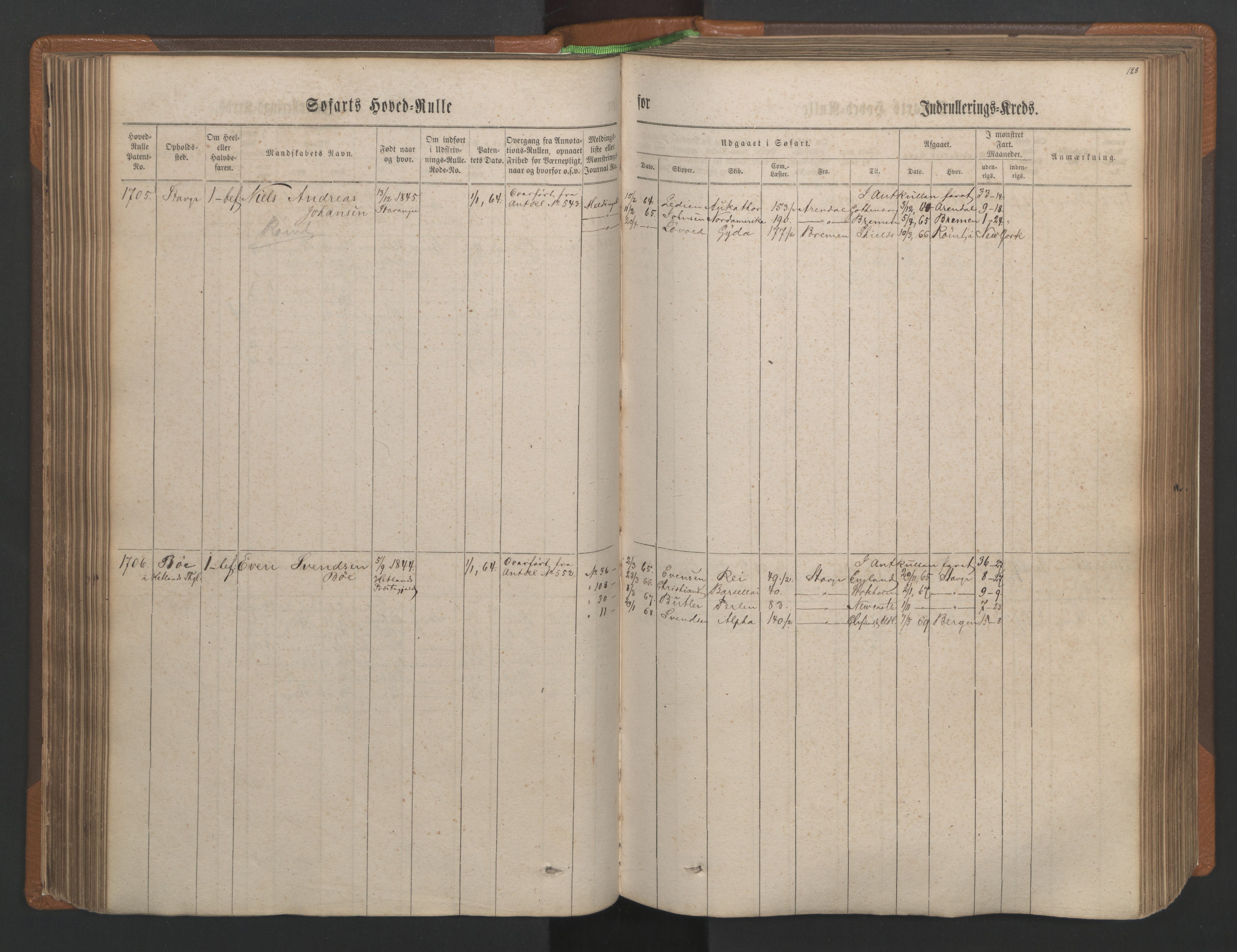 Stavanger sjømannskontor, AV/SAST-A-102006/F/Fb/Fbb/L0003: Sjøfartshovedrulle, patentnr. 1451-2270, 1863, p. 133