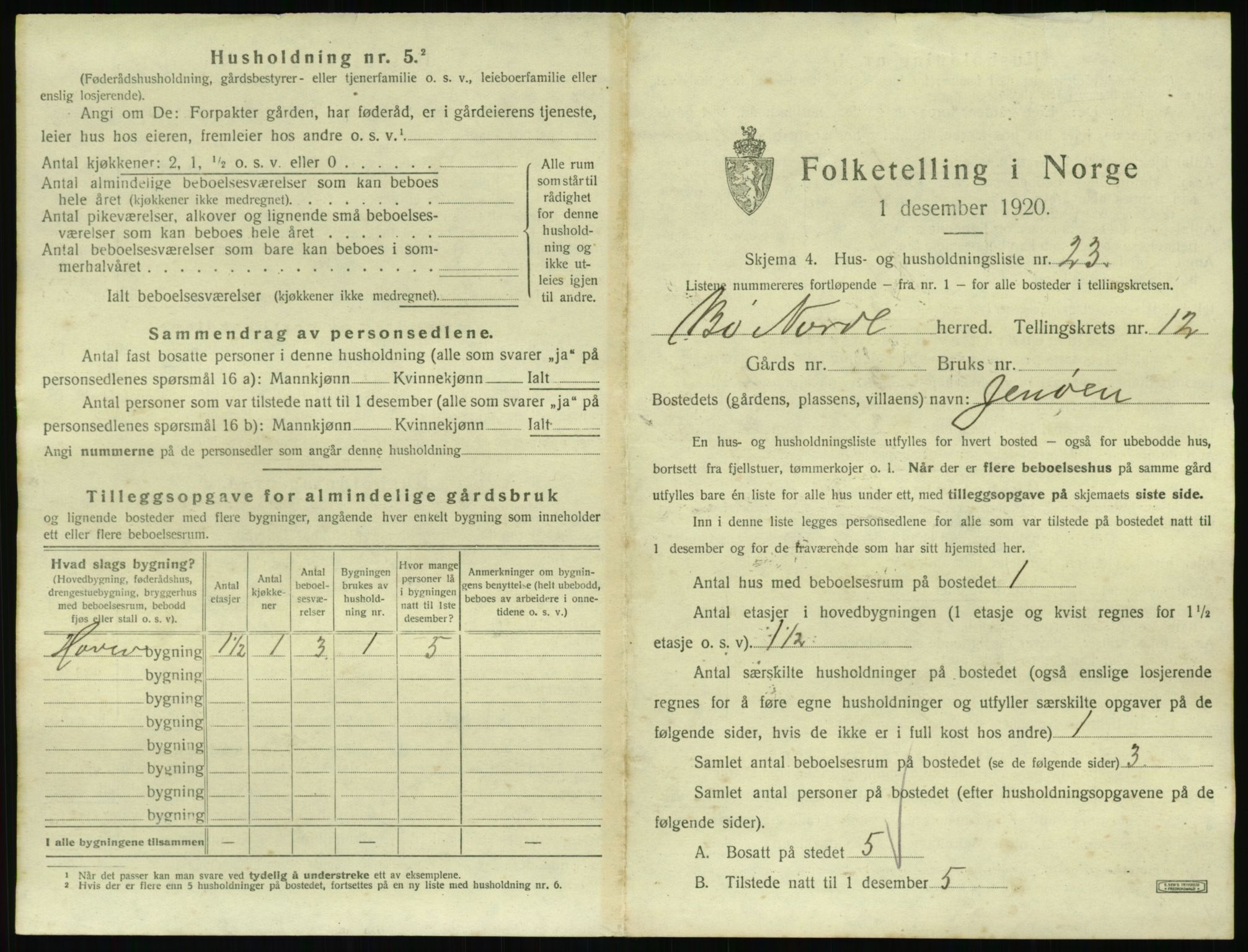 SAT, 1920 census for Bø, 1920, p. 1522