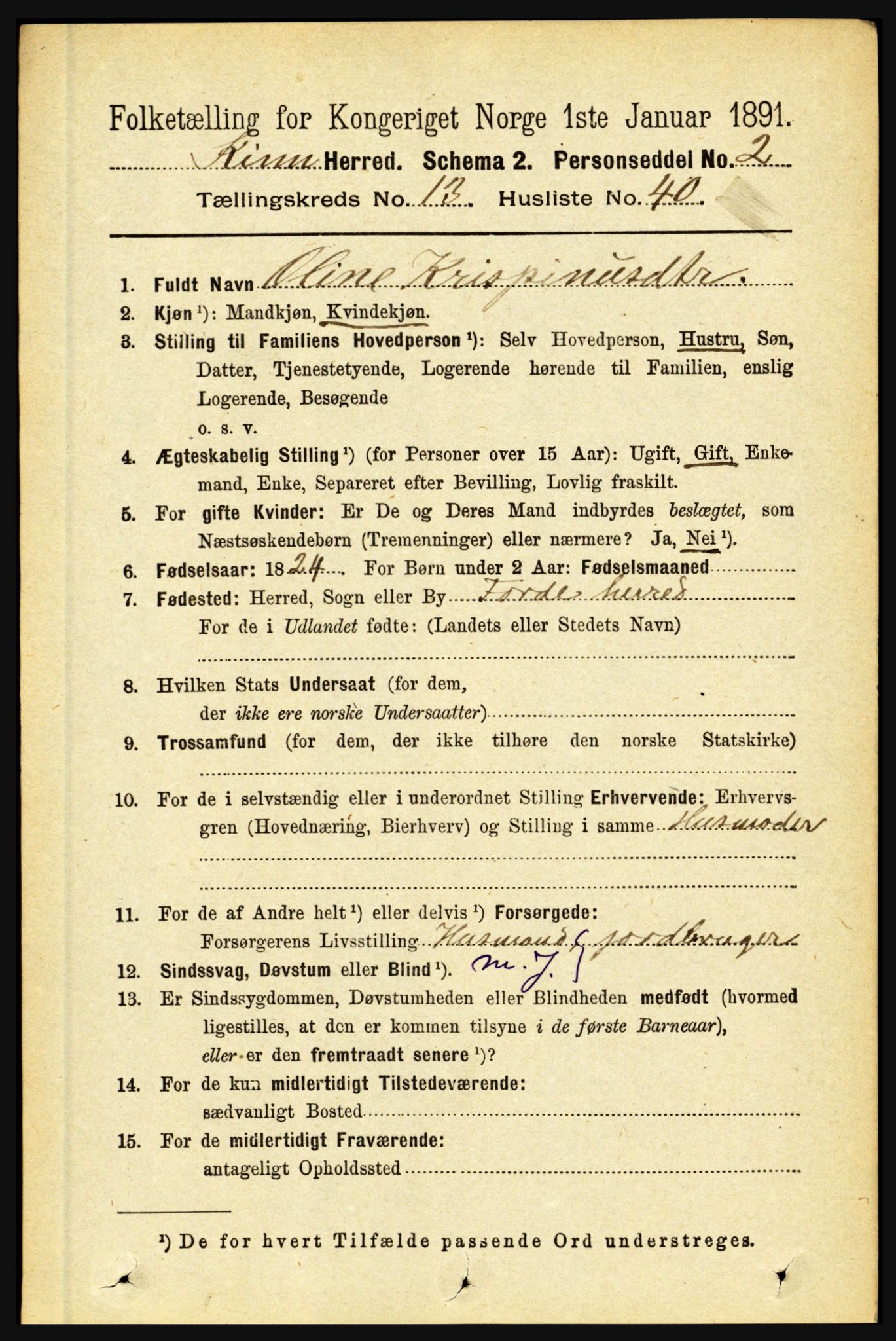 RA, 1891 census for 1437 Kinn, 1891, p. 5332
