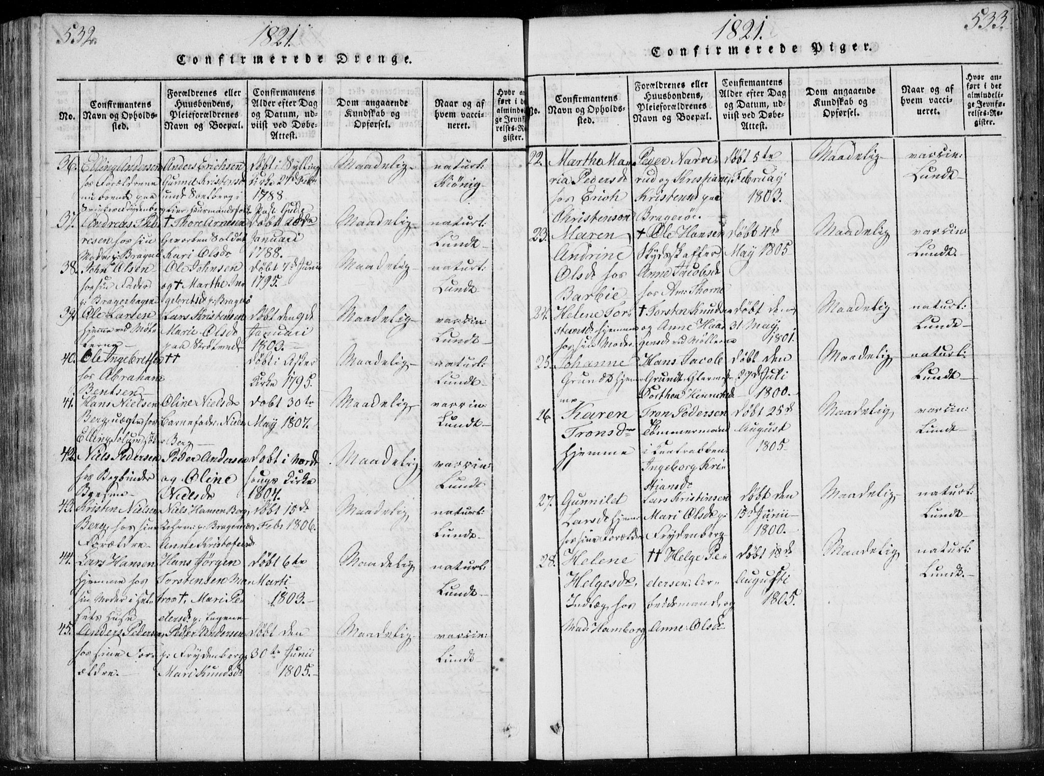 Bragernes kirkebøker, SAKO/A-6/F/Fa/L0007: Parish register (official) no. I 7, 1815-1829, p. 532-533