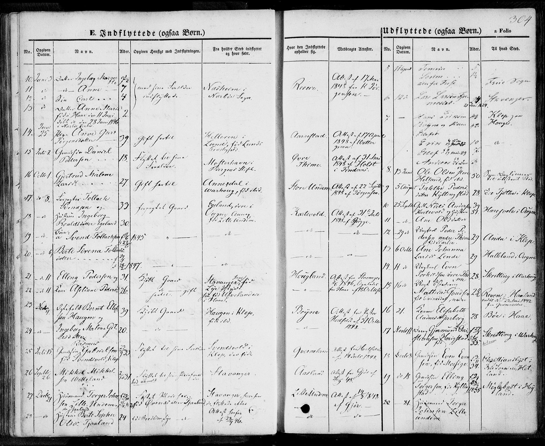 Lye sokneprestkontor, AV/SAST-A-101794/001/30BA/L0006: Parish register (official) no. A 5.2, 1842-1855, p. 304