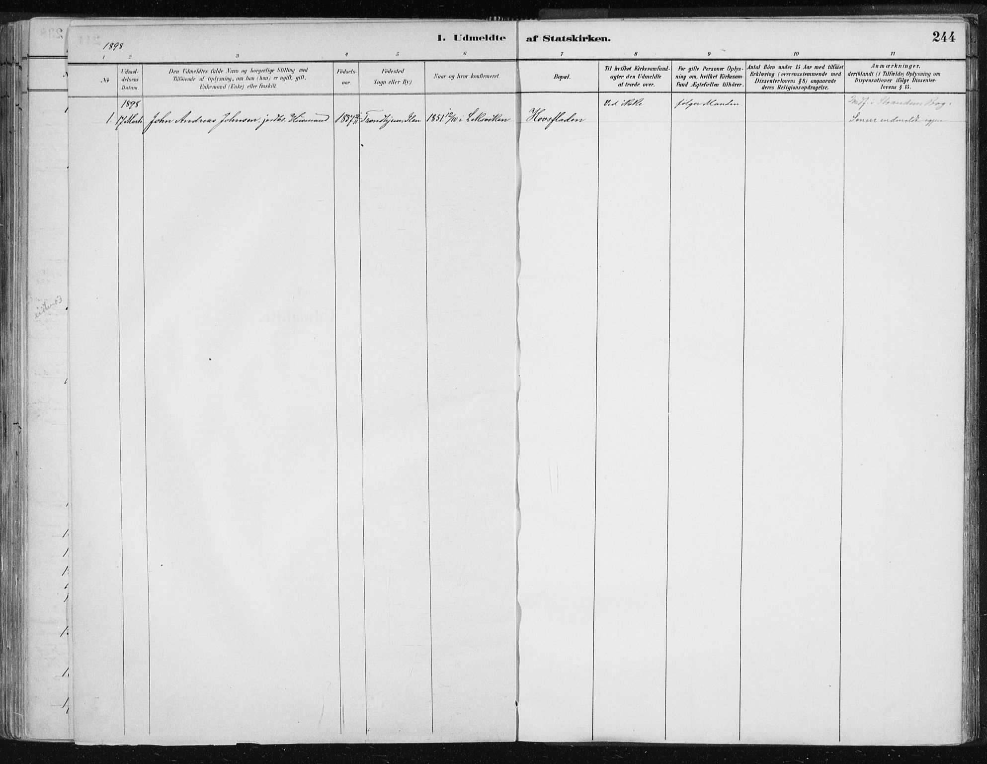 Ministerialprotokoller, klokkerbøker og fødselsregistre - Nord-Trøndelag, SAT/A-1458/701/L0010: Parish register (official) no. 701A10, 1883-1899, p. 244