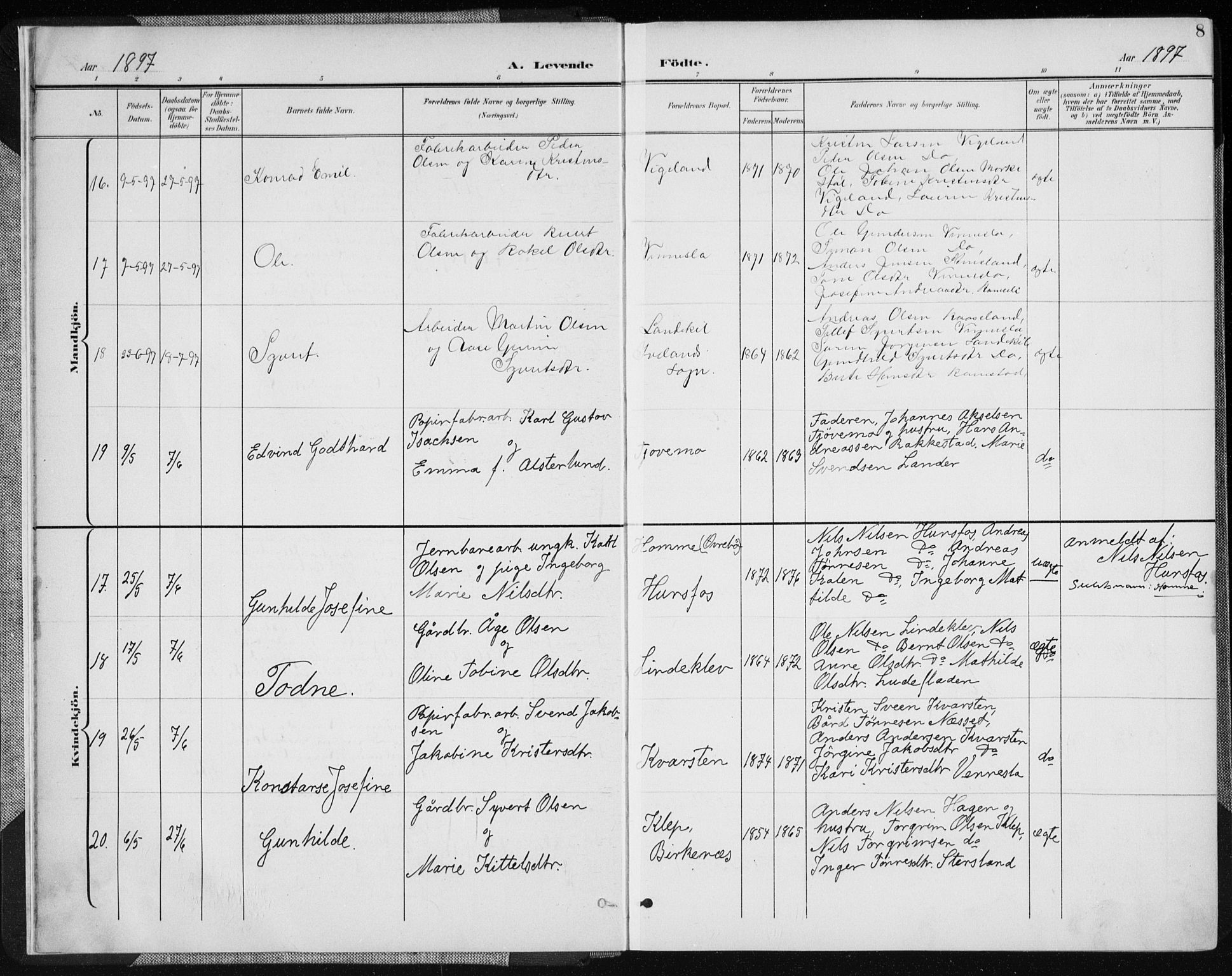 Vennesla sokneprestkontor, AV/SAK-1111-0045/Fa/Fab/L0005: Parish register (official) no. A 5, 1897-1909, p. 8