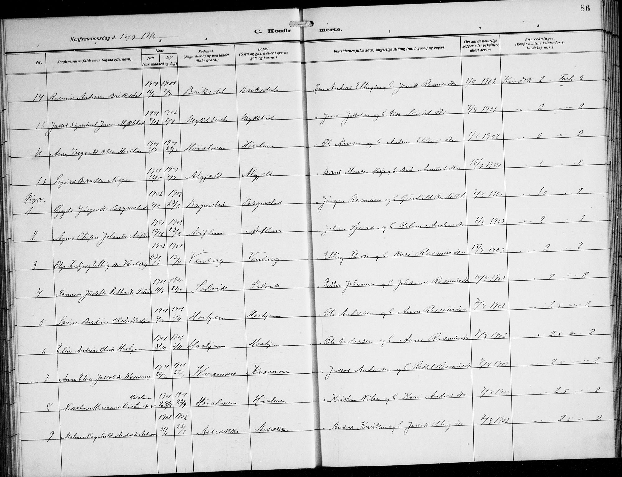 Innvik sokneprestembete, AV/SAB-A-80501: Parish register (copy) no. B 5, 1915-1943, p. 86