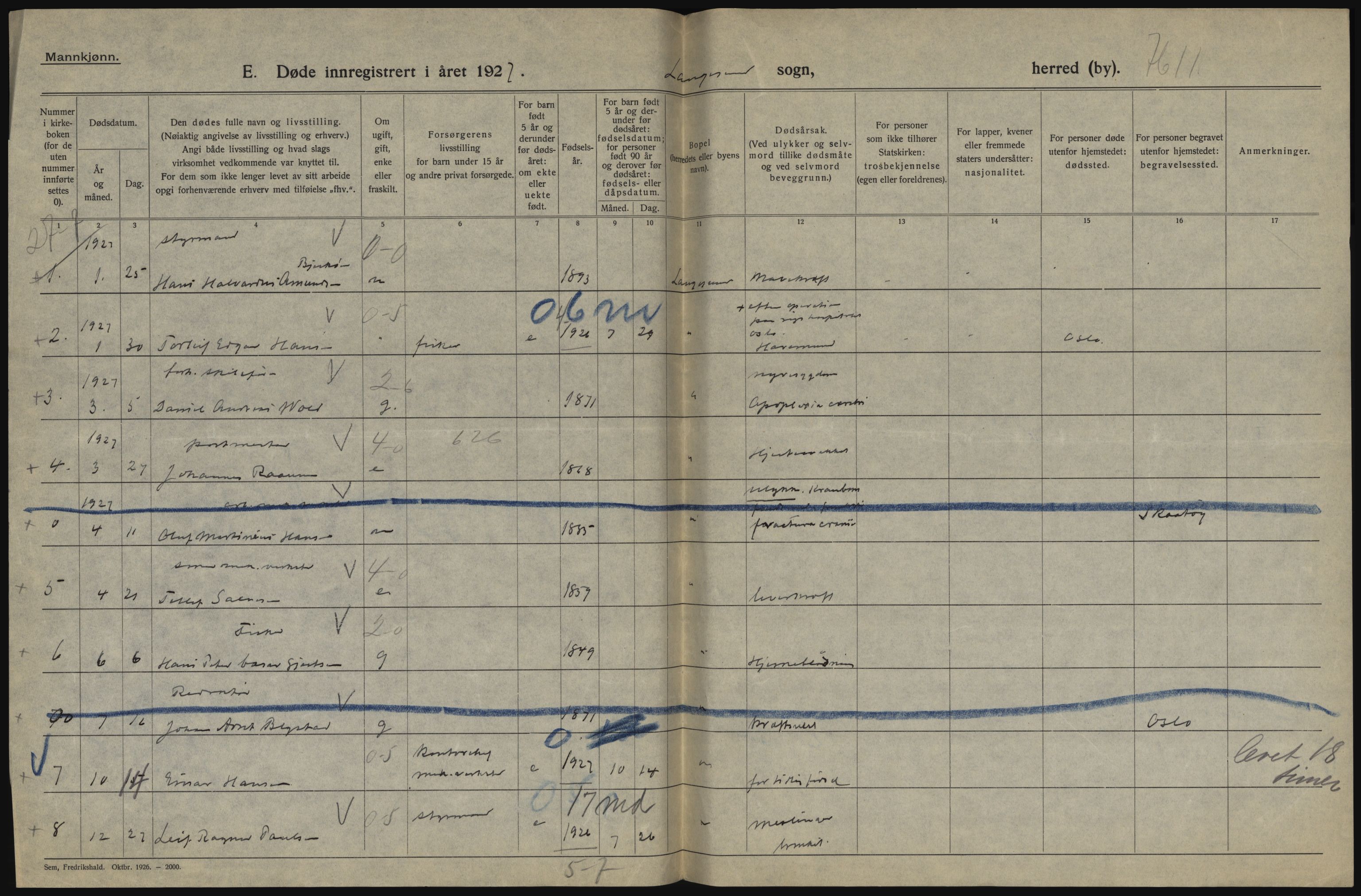 Statistisk sentralbyrå, Sosiodemografiske emner, Befolkning, AV/RA-S-2228/D/Df/Dfc/Dfcg/L0020: Telemark fylke: Gifte, døde. Bygder og byer., 1927, p. 202