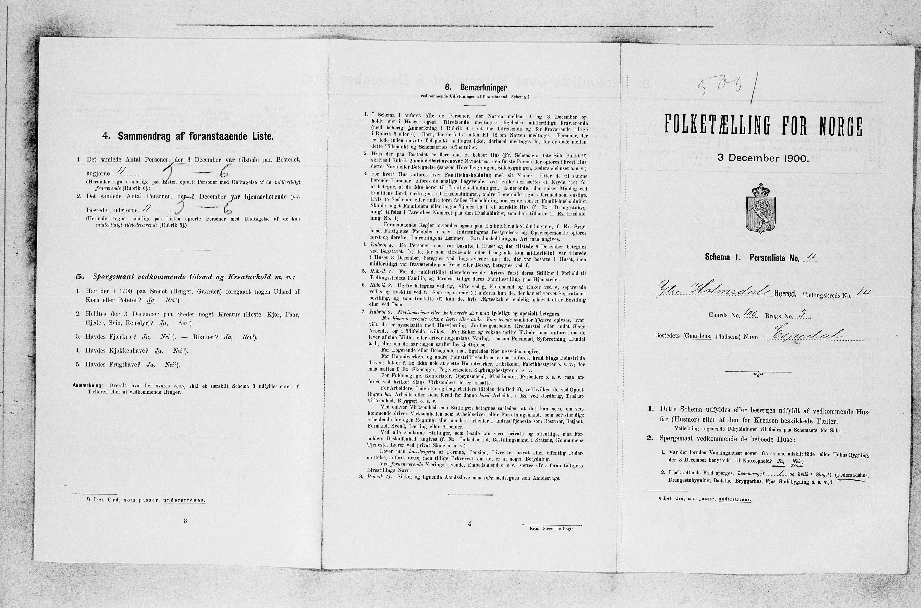 SAB, 1900 census for Ytre Holmedal, 1900, p. 1050