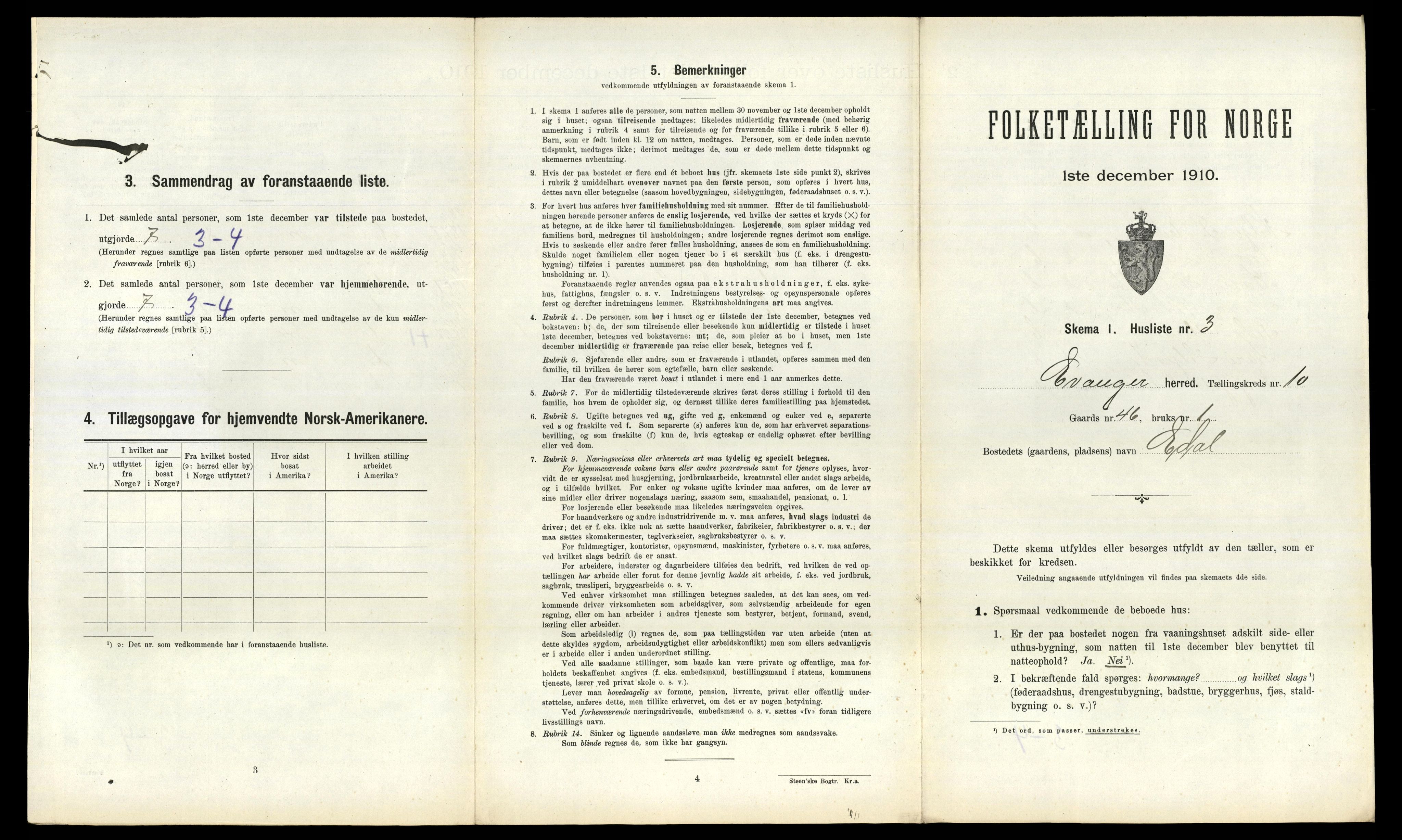 RA, 1910 census for Evanger, 1910, p. 547