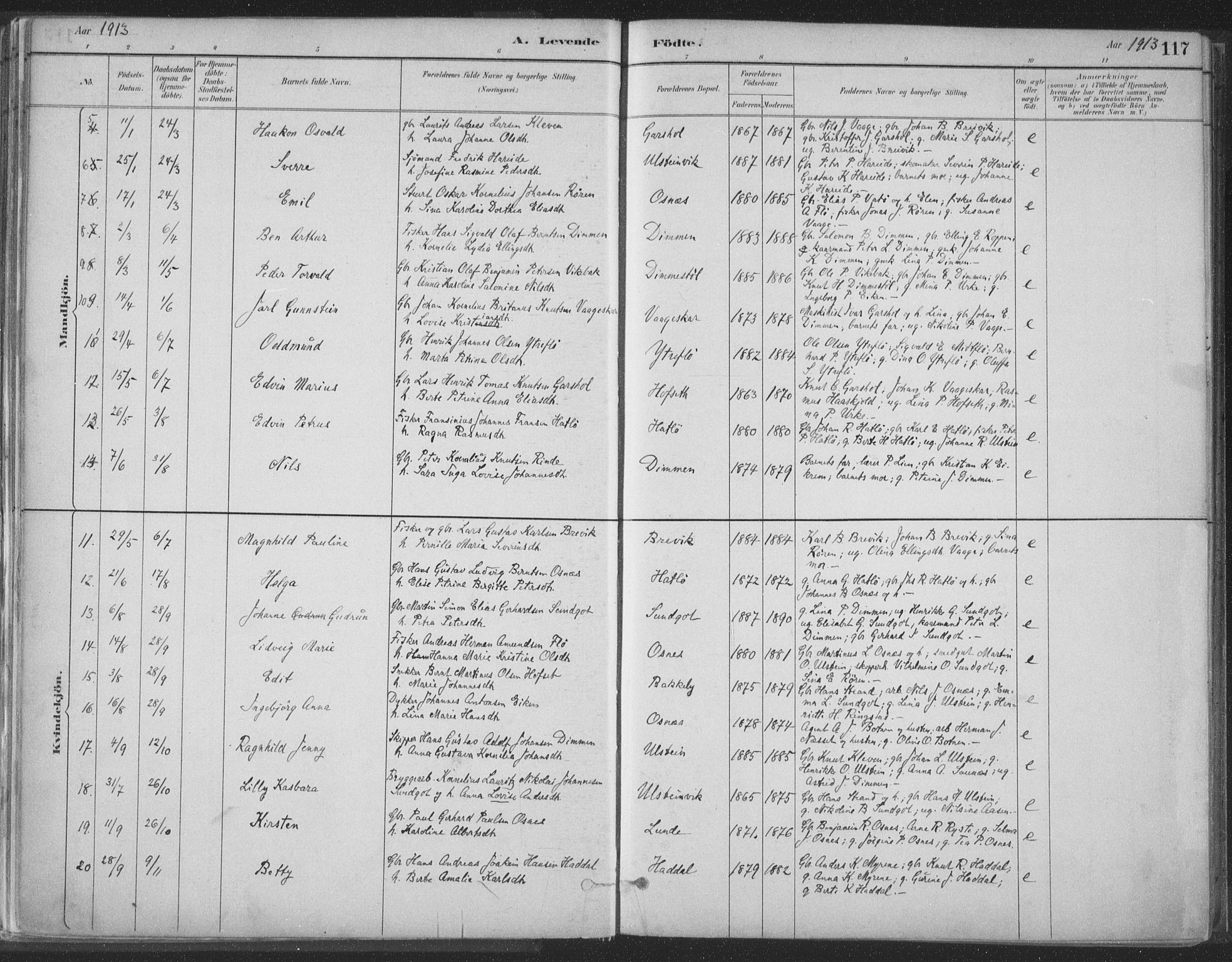 Ministerialprotokoller, klokkerbøker og fødselsregistre - Møre og Romsdal, SAT/A-1454/509/L0106: Parish register (official) no. 509A04, 1883-1922, p. 117