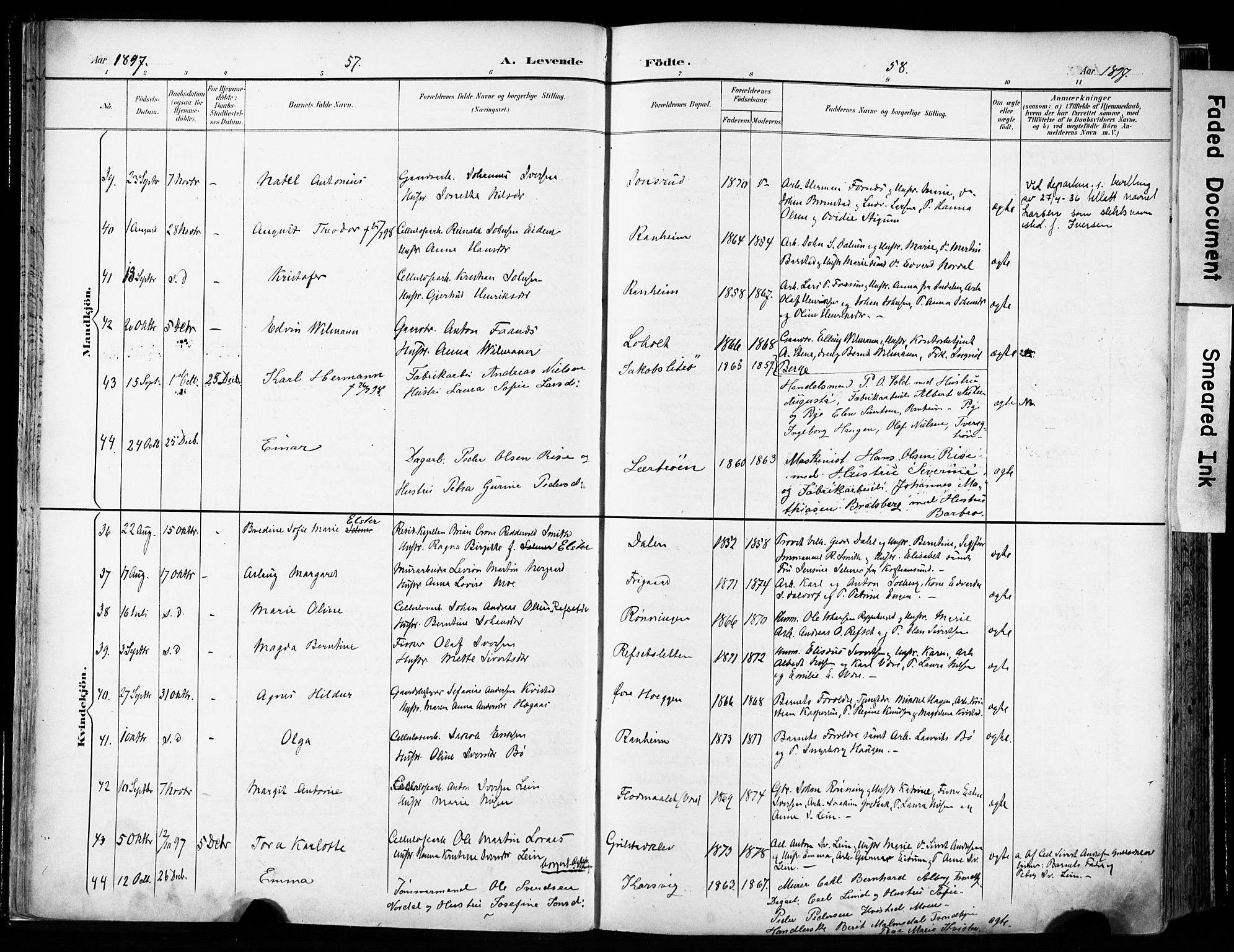 Ministerialprotokoller, klokkerbøker og fødselsregistre - Sør-Trøndelag, SAT/A-1456/606/L0301: Parish register (official) no. 606A16, 1894-1907, p. 57-58