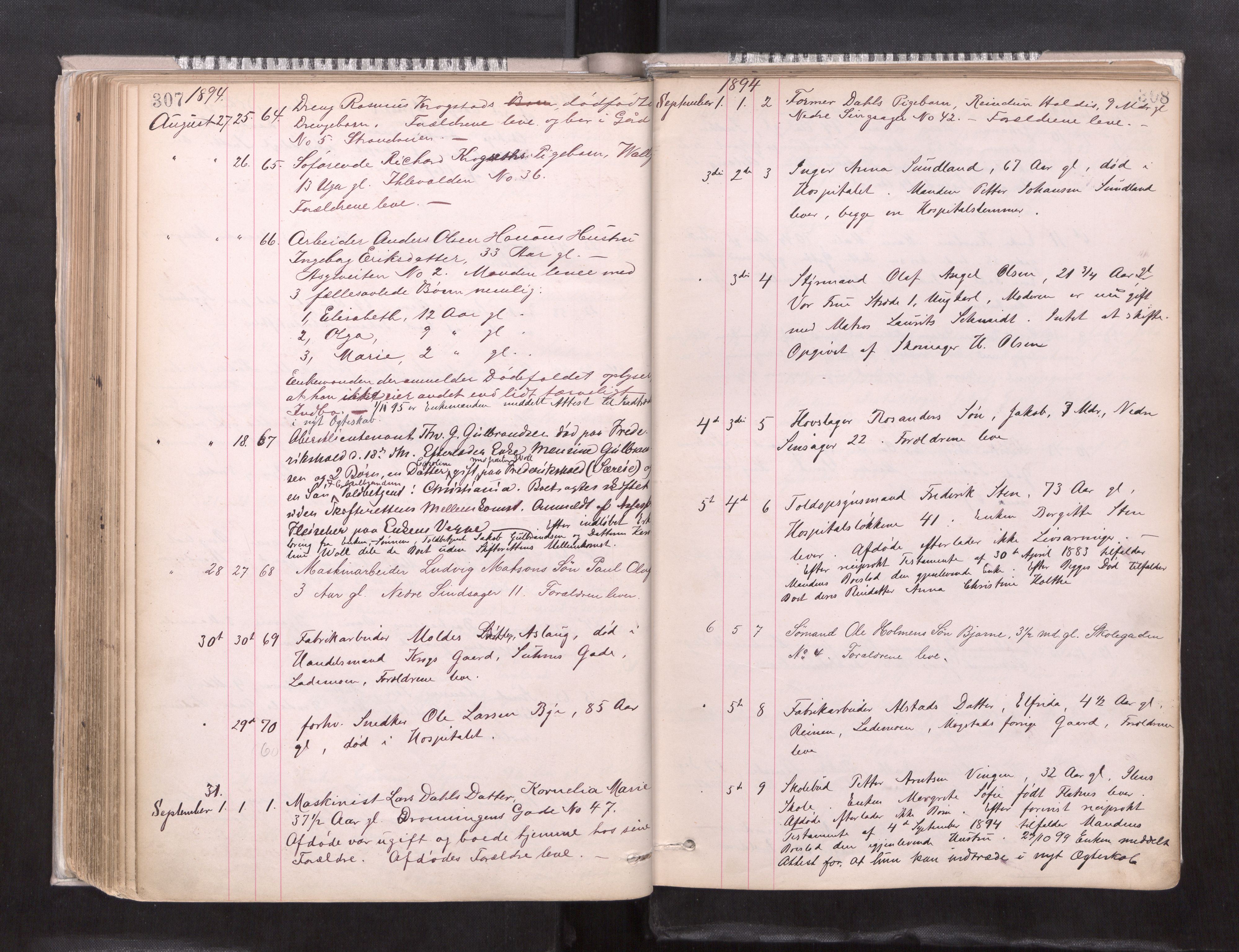 Trondheim byfogd, AV/SAT-A-0003/1/3/3L/L0004: Dødsanmeldelsesprotokoll, 1891-1897, p. 307-308