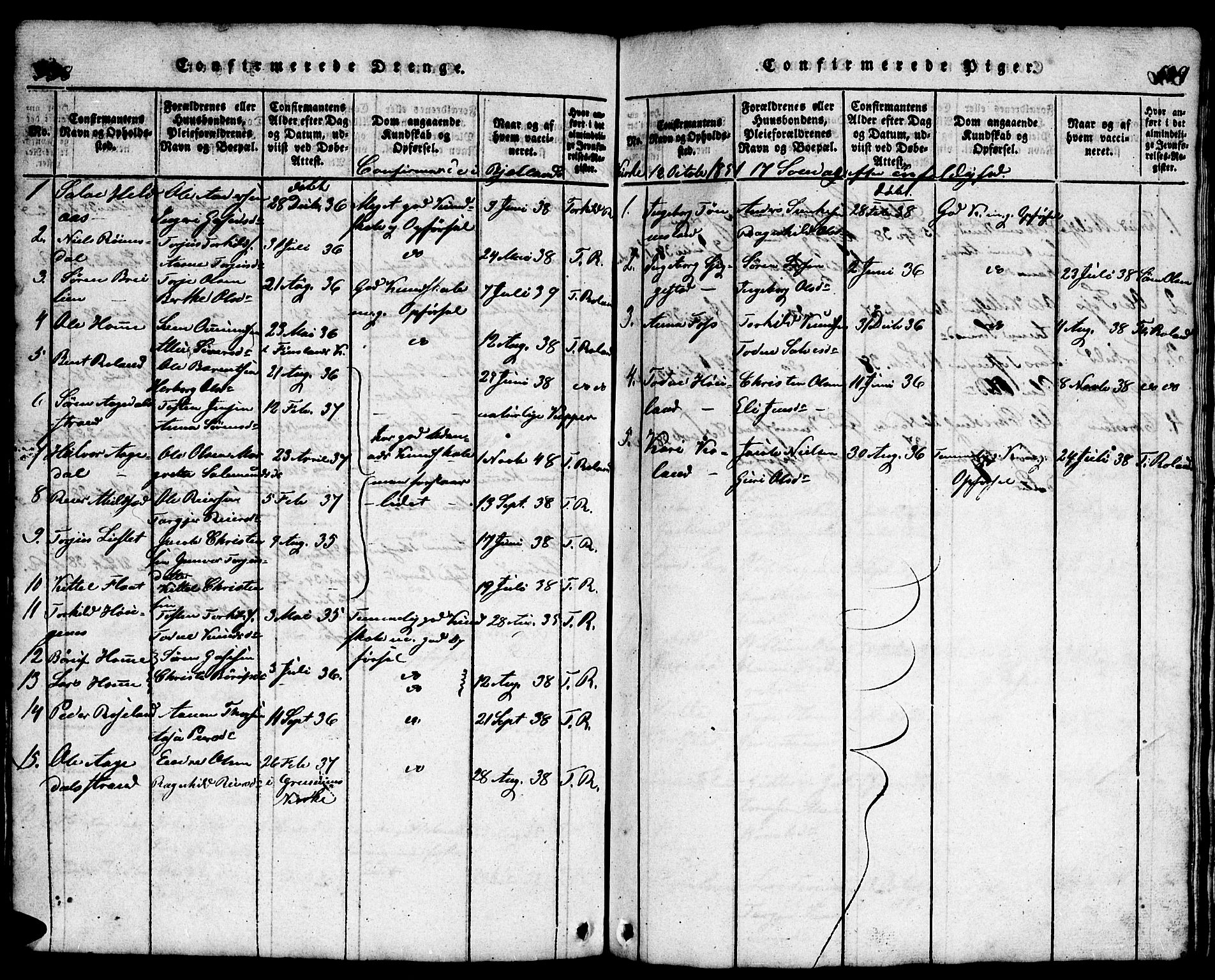 Bjelland sokneprestkontor, SAK/1111-0005/F/Fb/Fba/L0003: Parish register (copy) no. B 3, 1816-1870, p. 538-539