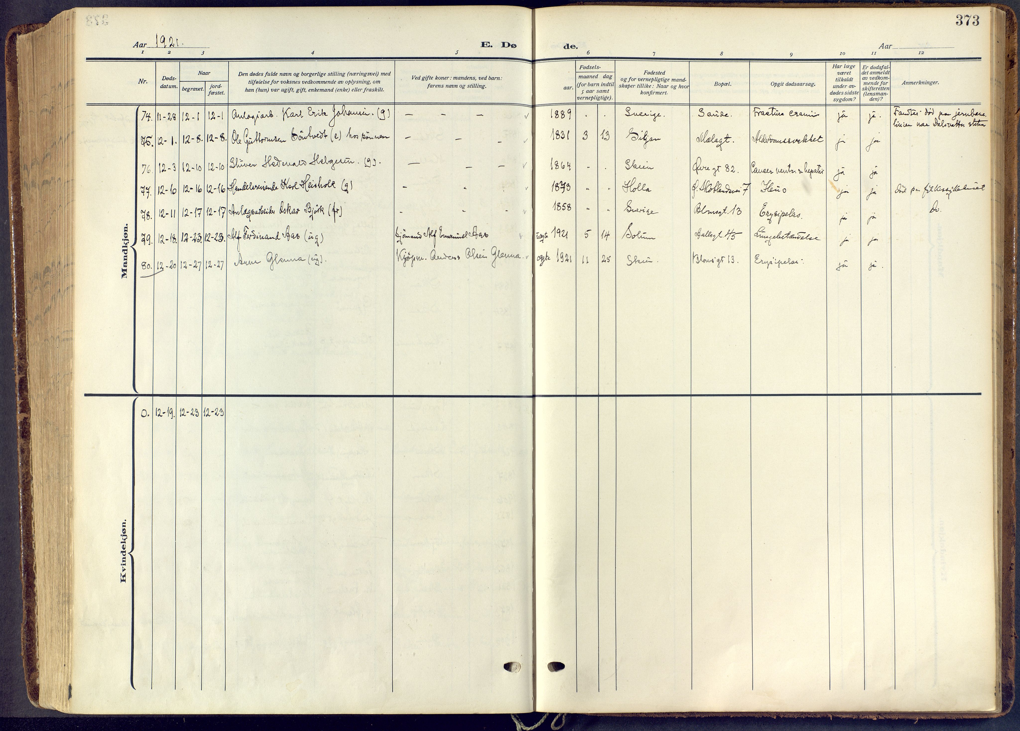 Skien kirkebøker, AV/SAKO-A-302/F/Fa/L0013: Parish register (official) no. 13, 1915-1921, p. 373