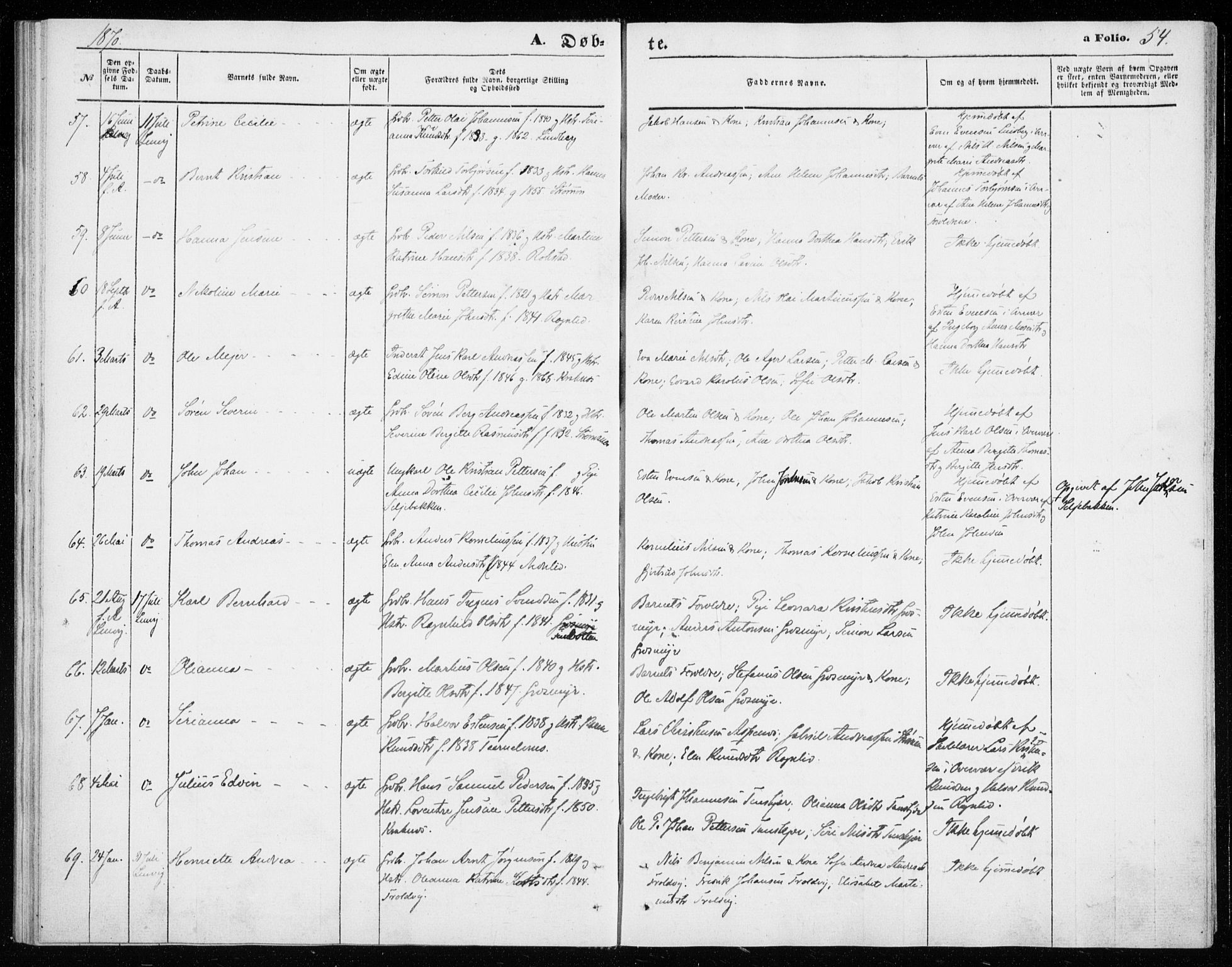 Lenvik sokneprestembete, SATØ/S-1310/H/Ha/Haa/L0009kirke: Parish register (official) no. 9, 1866-1873, p. 54