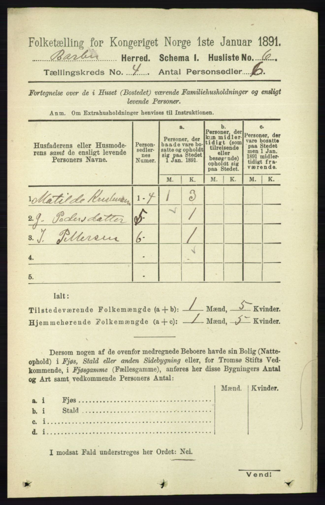 RA, 1891 census for 0990 Barbu, 1891, p. 2325