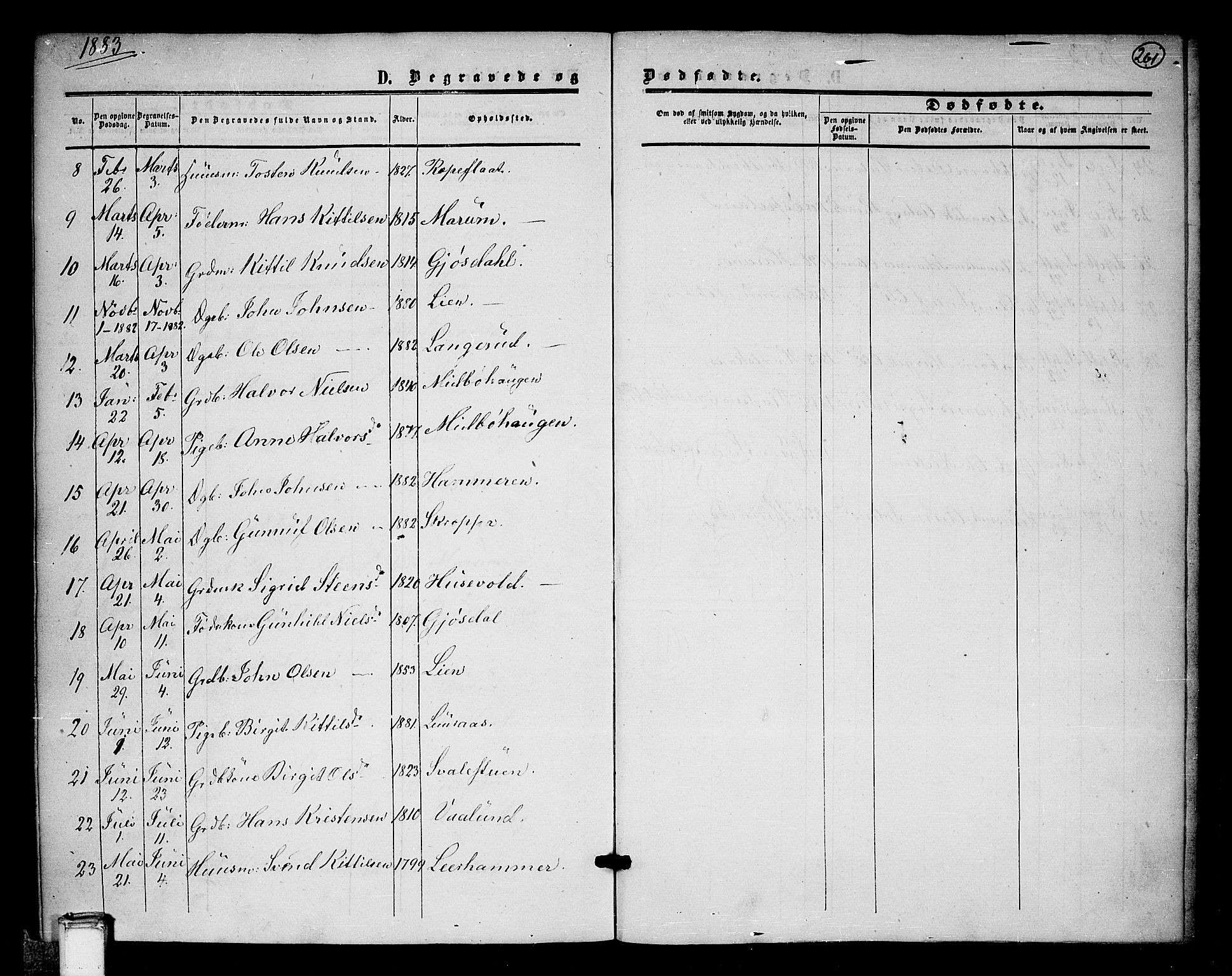 Tinn kirkebøker, AV/SAKO-A-308/G/Ga/L0002: Parish register (copy) no. I 2, 1851-1883, p. 261