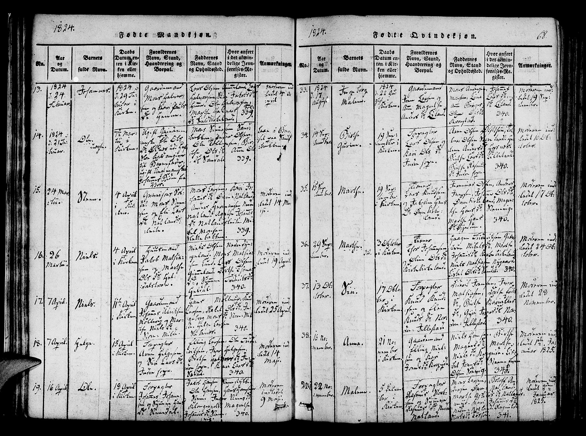 Fana Sokneprestembete, AV/SAB-A-75101/H/Haa/Haaa/L0007: Parish register (official) no. A 7, 1816-1828, p. 68