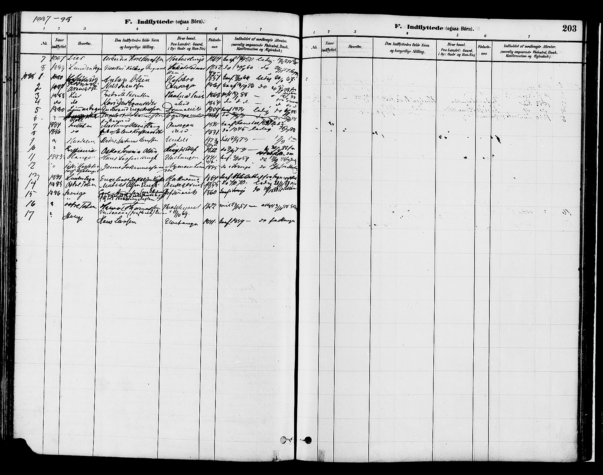 Gran prestekontor, SAH/PREST-112/H/Ha/Haa/L0014: Parish register (official) no. 14, 1880-1889, p. 203