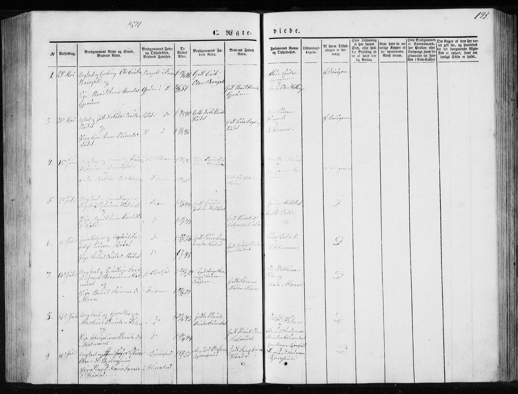 Ministerialprotokoller, klokkerbøker og fødselsregistre - Møre og Romsdal, SAT/A-1454/565/L0754: Parish register (copy) no. 565C03, 1870-1896, p. 193