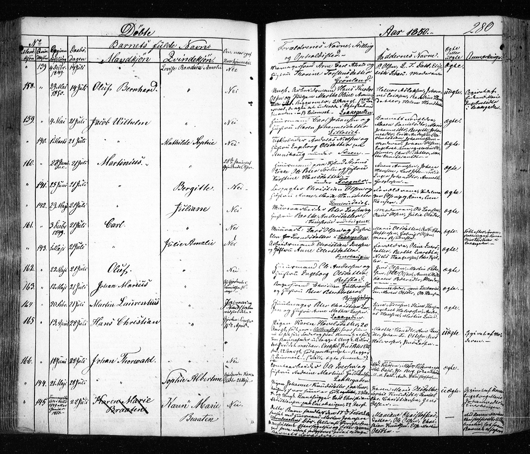 Aker prestekontor kirkebøker, SAO/A-10861/F/L0019: Parish register (official) no. 19, 1842-1852, p. 280