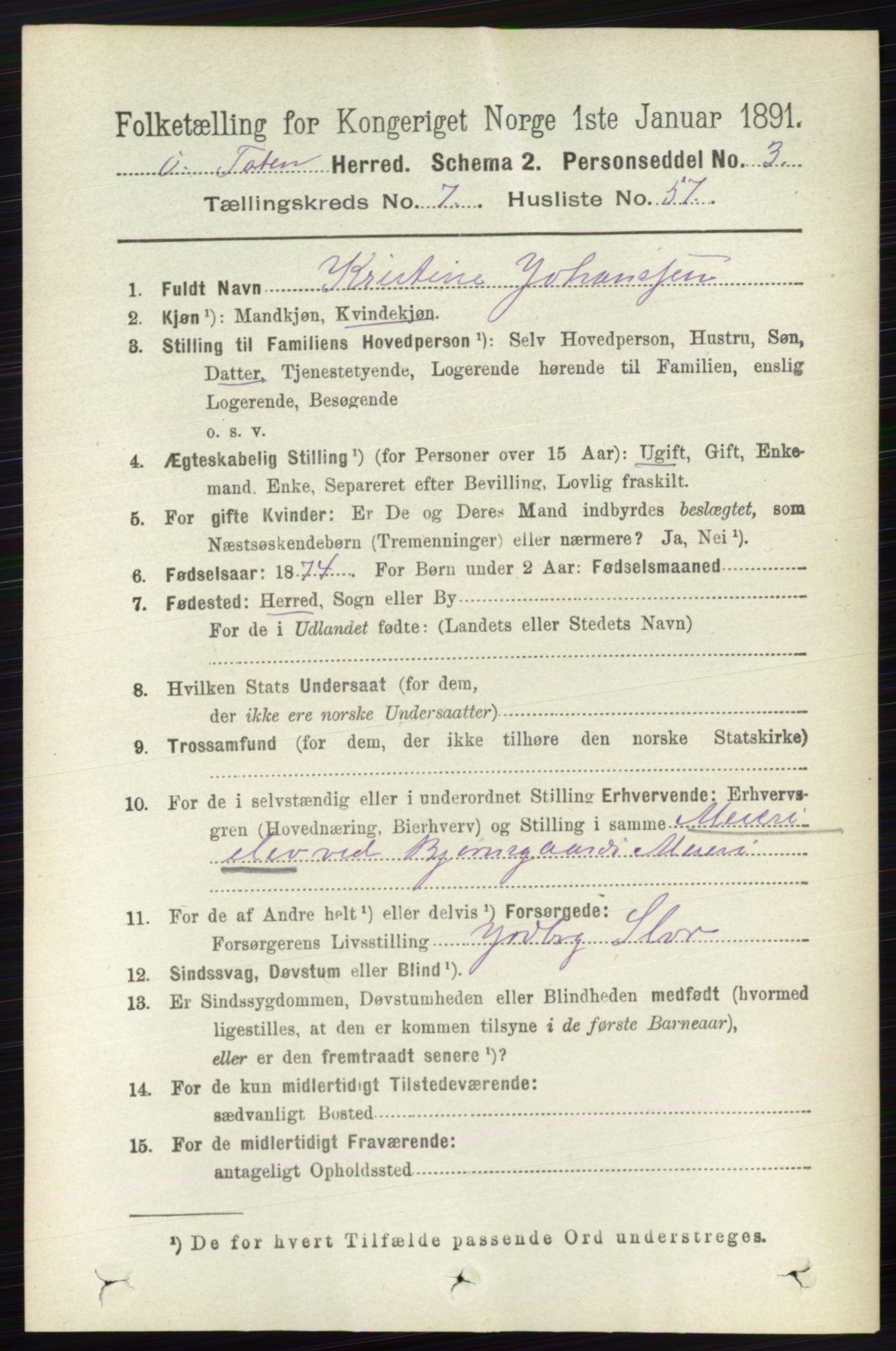 RA, 1891 census for 0528 Østre Toten, 1891, p. 4763