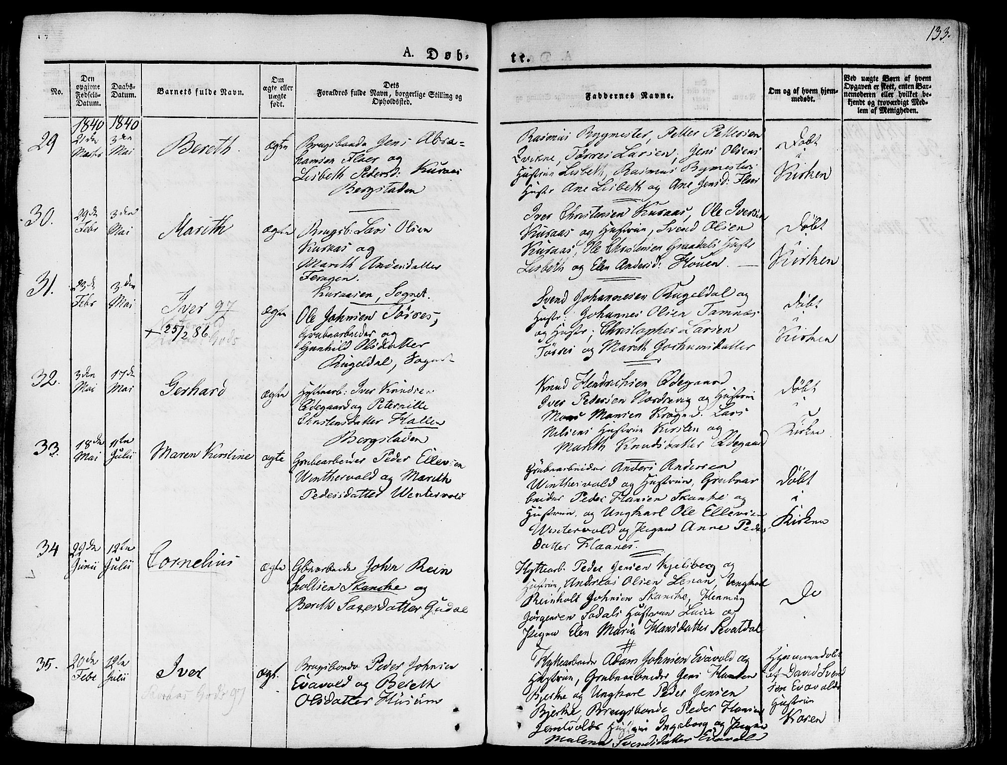 Ministerialprotokoller, klokkerbøker og fødselsregistre - Sør-Trøndelag, SAT/A-1456/681/L0930: Parish register (official) no. 681A08, 1829-1844, p. 133