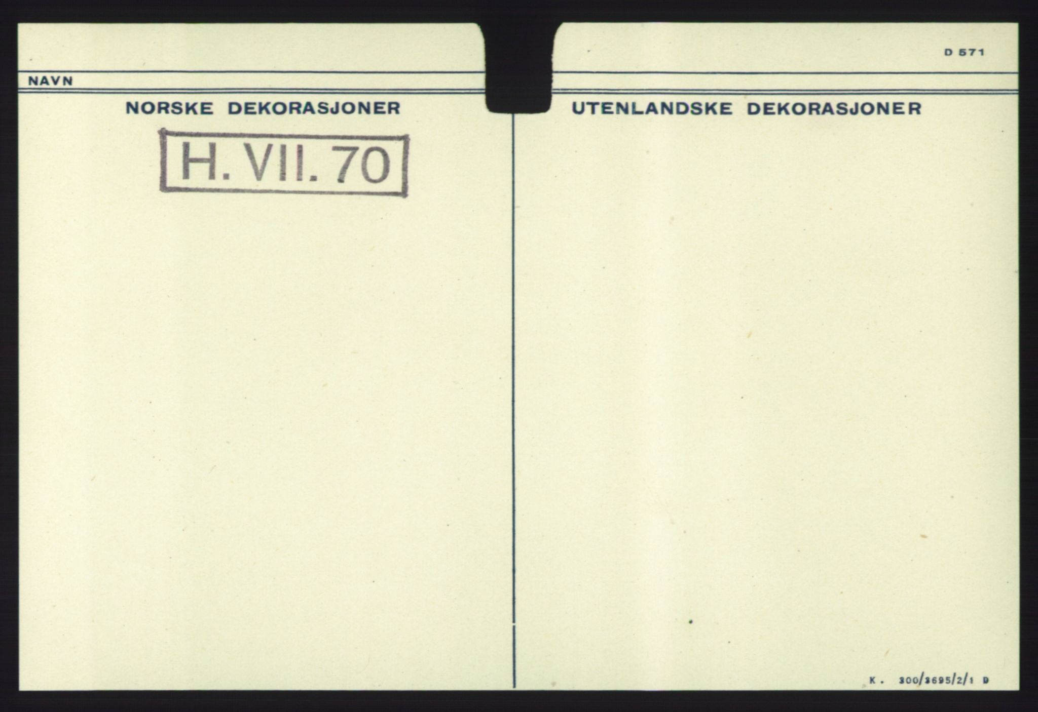 Forsvaret, Krigsdekorasjonskanselliet, AV/RA-RAFA-5156/G/Ga/Gaa/L0002: Hansteen - Merkesdal, 1944-1956