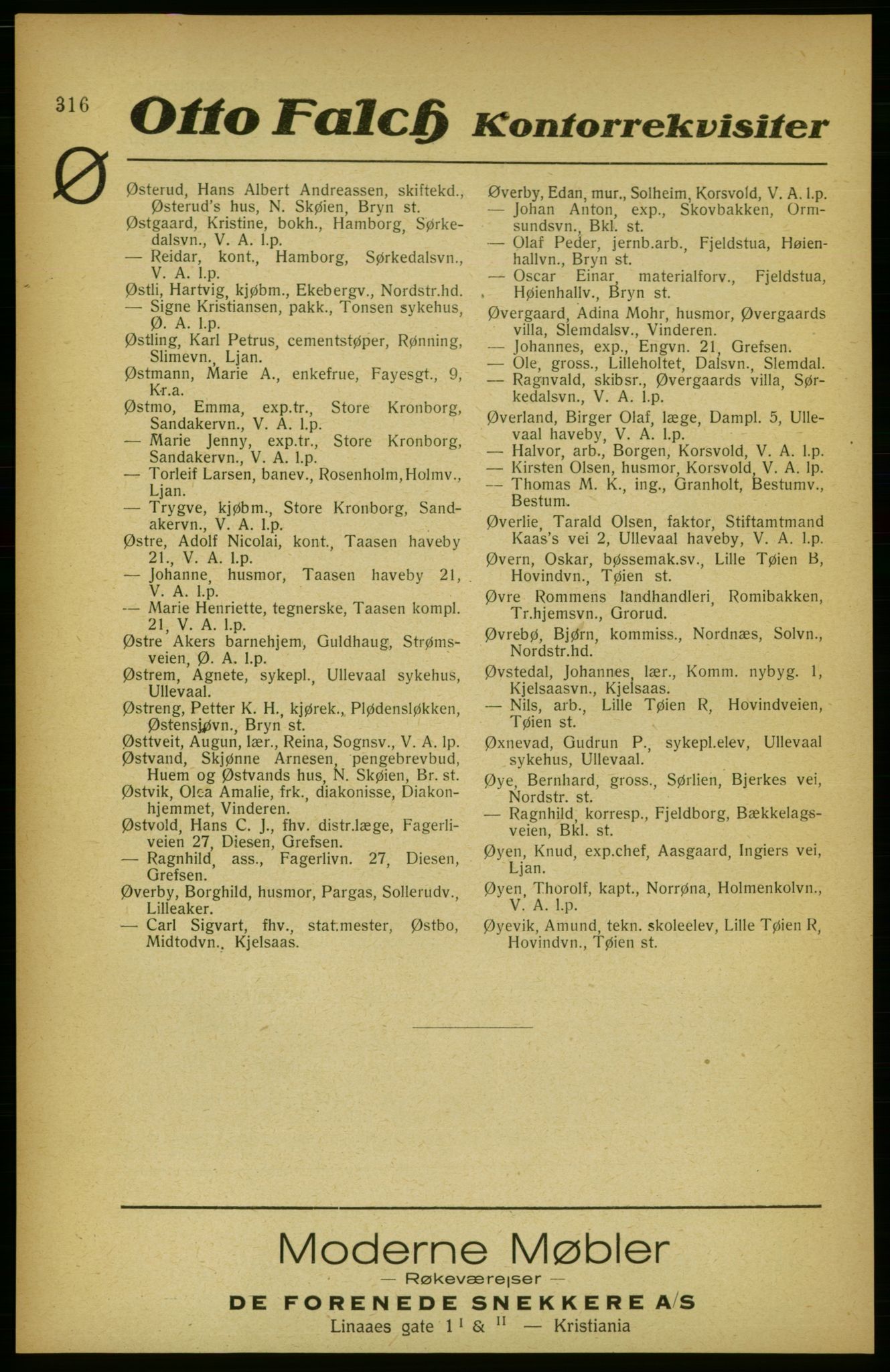 Aker adressebok/adressekalender, PUBL/001/A/002: Akers adressekalender, 1922, p. 316