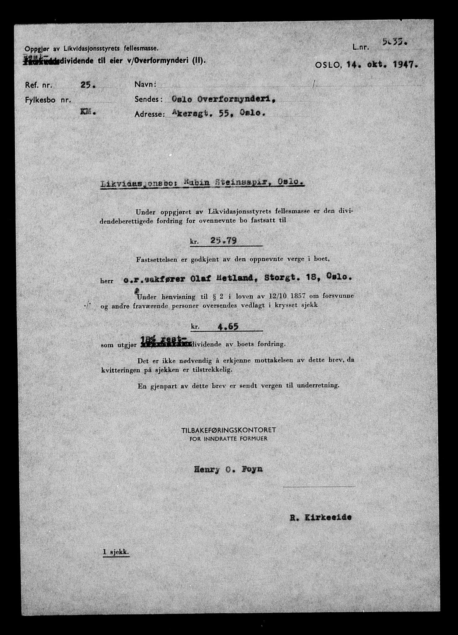 Justisdepartementet, Tilbakeføringskontoret for inndratte formuer, AV/RA-S-1564/H/Hc/Hcc/L0983: --, 1945-1947, p. 177