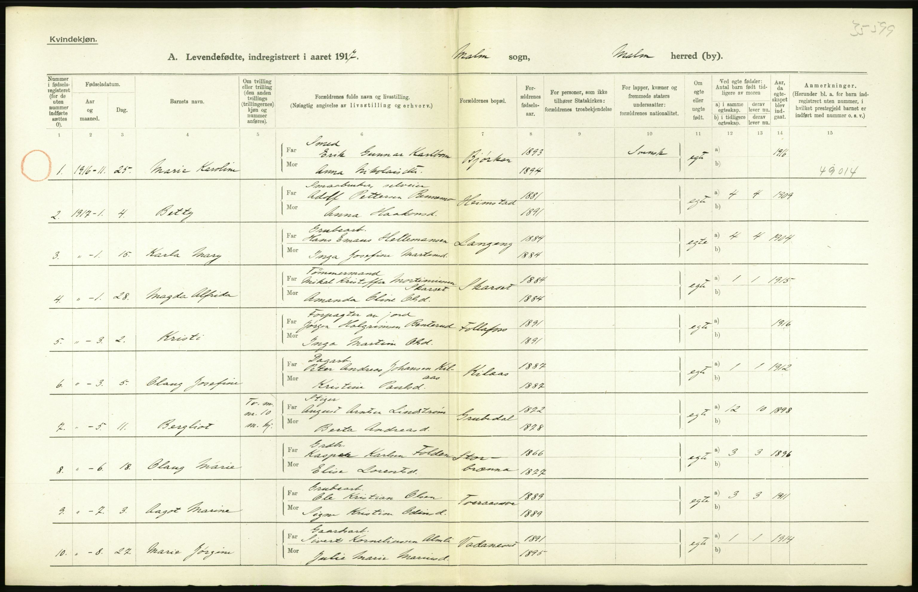 Statistisk sentralbyrå, Sosiodemografiske emner, Befolkning, AV/RA-S-2228/D/Df/Dfb/Dfbg/L0048: N. Bergenhus amt: Levendefødte menn og kvinner. Bygder og byer., 1917, p. 210