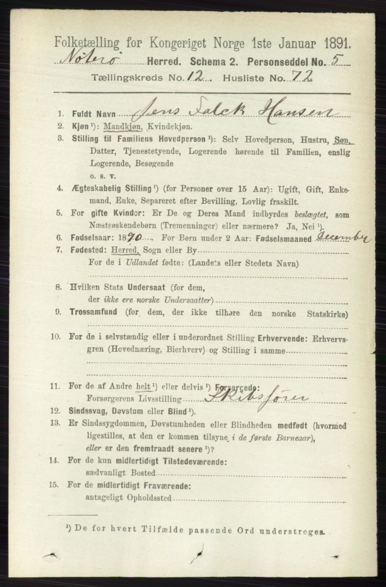 RA, 1891 census for 0722 Nøtterøy, 1891, p. 6762