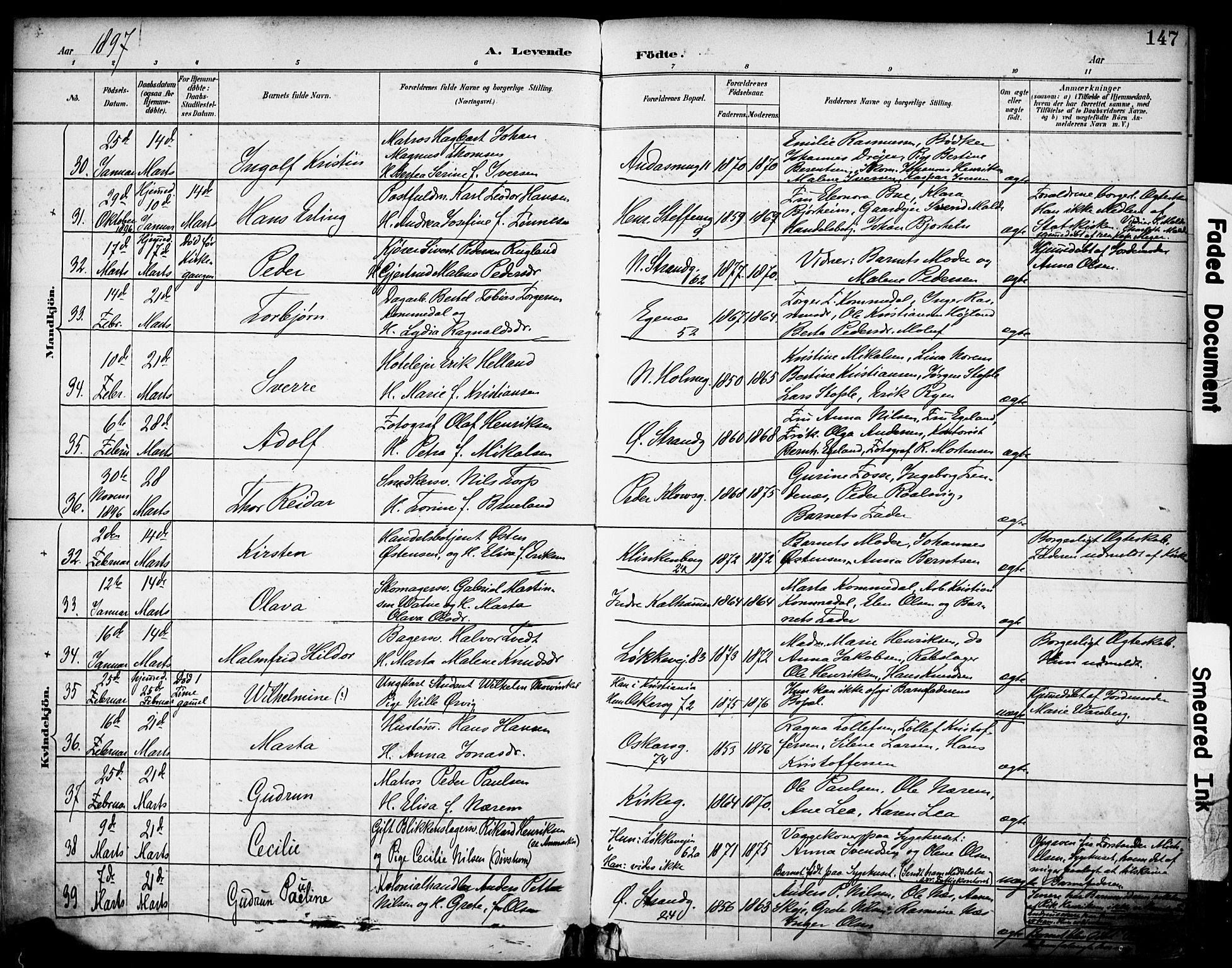 Domkirken sokneprestkontor, AV/SAST-A-101812/001/30/30BA/L0030: Parish register (official) no. A 29, 1889-1902, p. 147