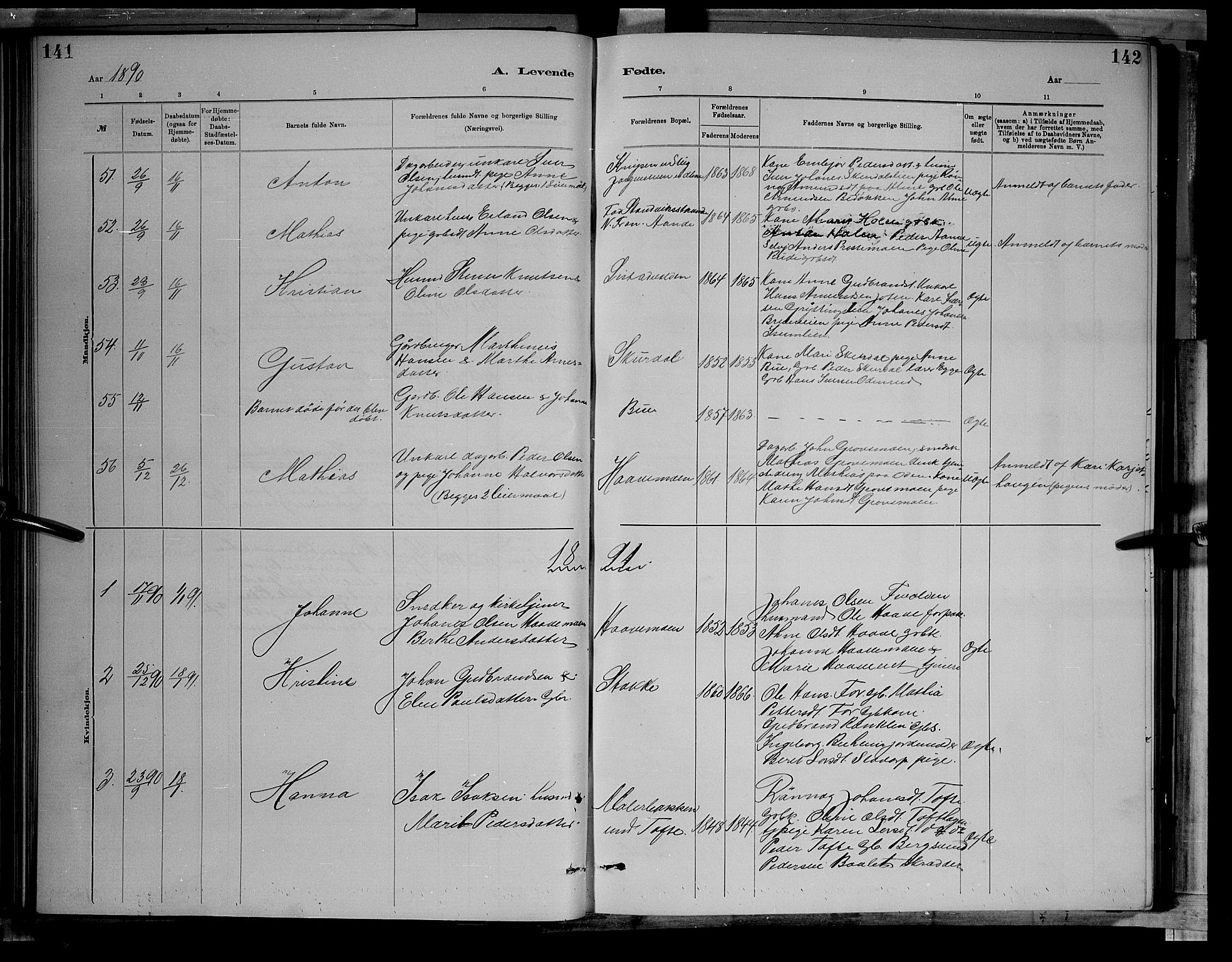 Sør-Fron prestekontor, SAH/PREST-010/H/Ha/Hab/L0003: Parish register (copy) no. 3, 1884-1896, p. 141-142