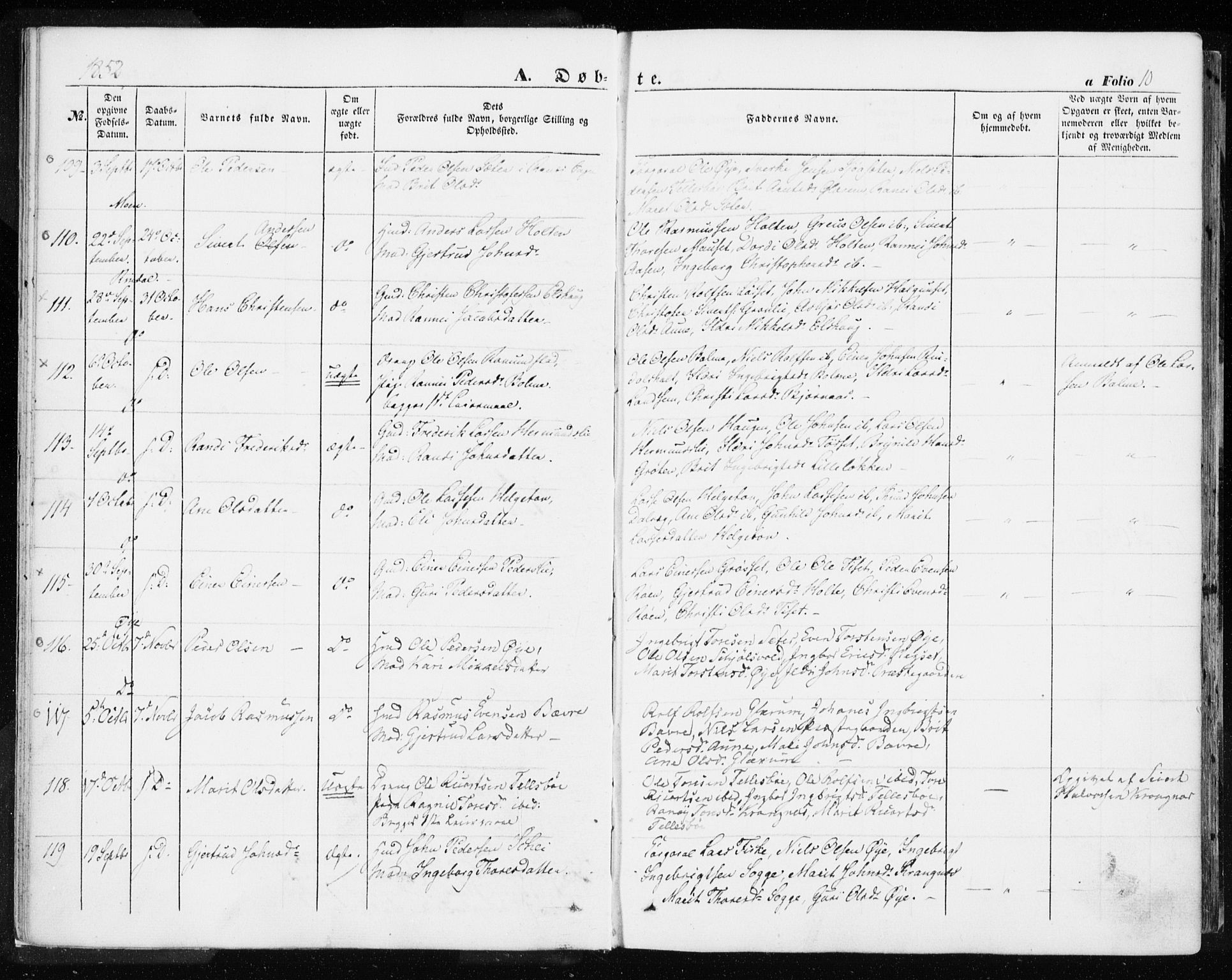 Ministerialprotokoller, klokkerbøker og fødselsregistre - Møre og Romsdal, AV/SAT-A-1454/595/L1044: Parish register (official) no. 595A06, 1852-1863, p. 10