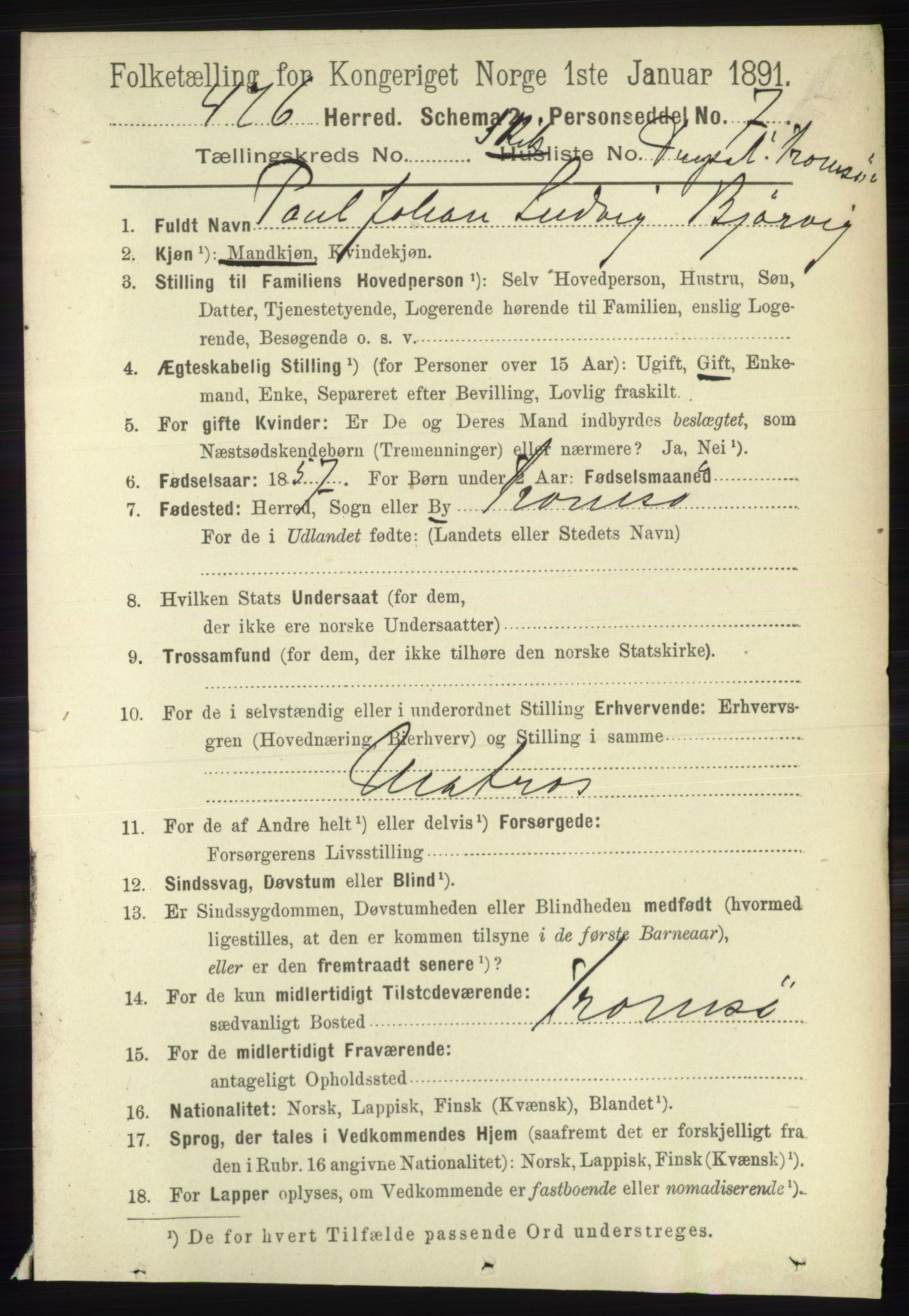 RA, 1891 census for 1938 Lyngen, 1891, p. 6254