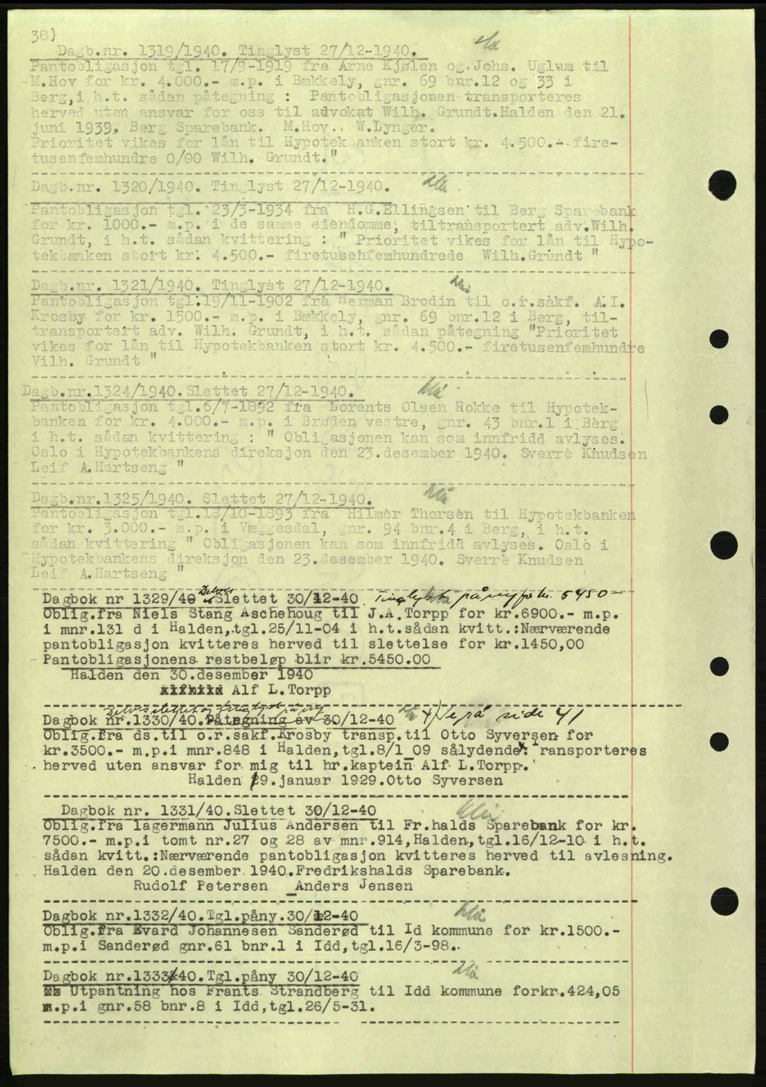 Idd og Marker sorenskriveri, AV/SAO-A-10283/G/Gb/Gbc/L0002: Mortgage book no. B4-9a, 1939-1945, Diary no: : 1319/1940