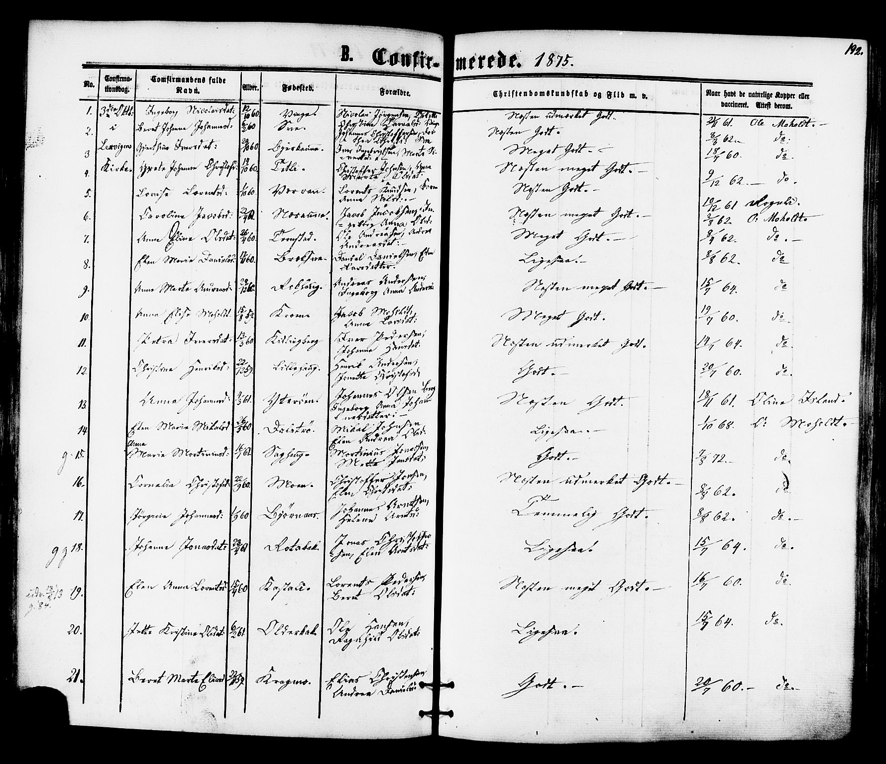 Ministerialprotokoller, klokkerbøker og fødselsregistre - Nord-Trøndelag, AV/SAT-A-1458/701/L0009: Parish register (official) no. 701A09 /1, 1864-1882, p. 192