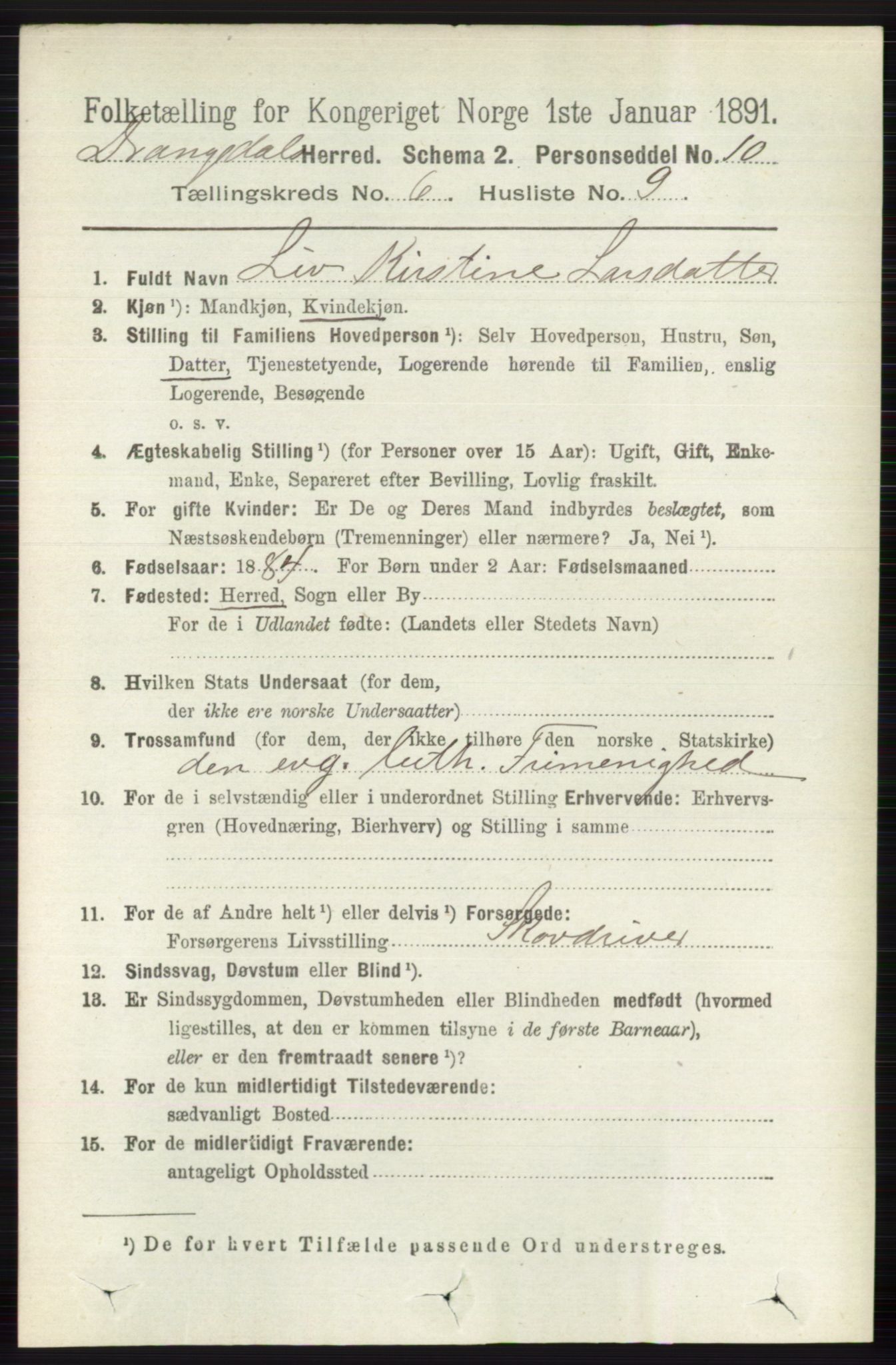 RA, 1891 census for 0817 Drangedal, 1891, p. 2060