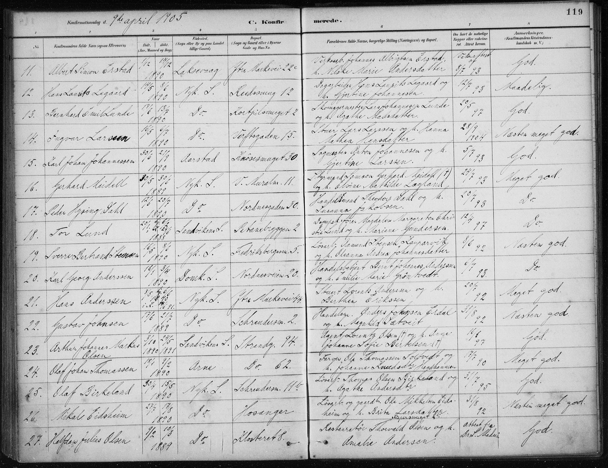 Nykirken Sokneprestembete, AV/SAB-A-77101/H/Haa/L0027: Parish register (official) no. C 6, 1886-1913, p. 119