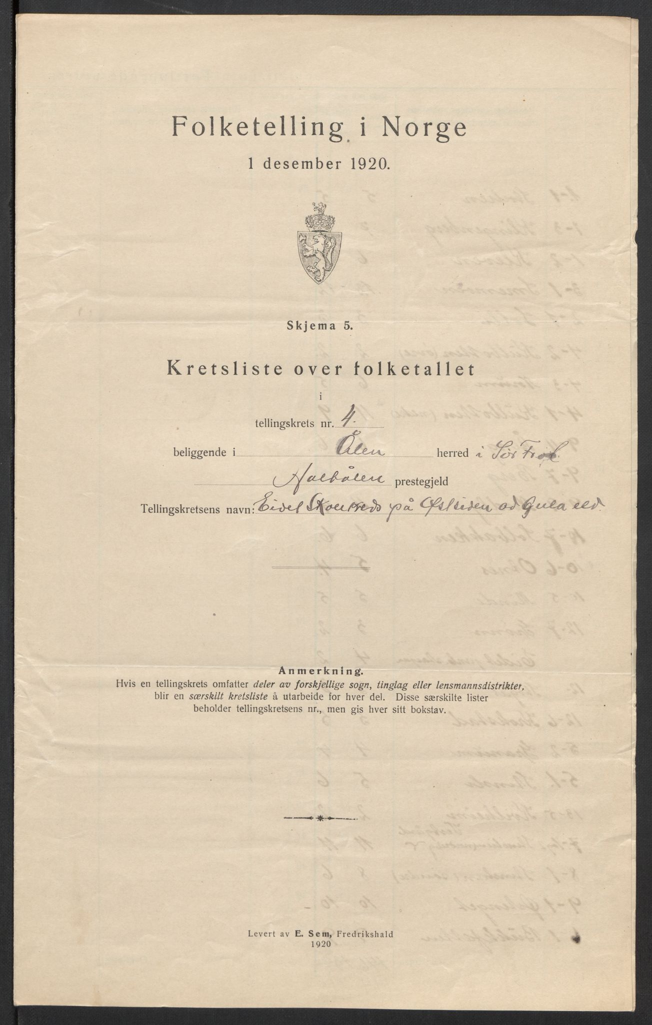 SAT, 1920 census for Ålen, 1920, p. 15