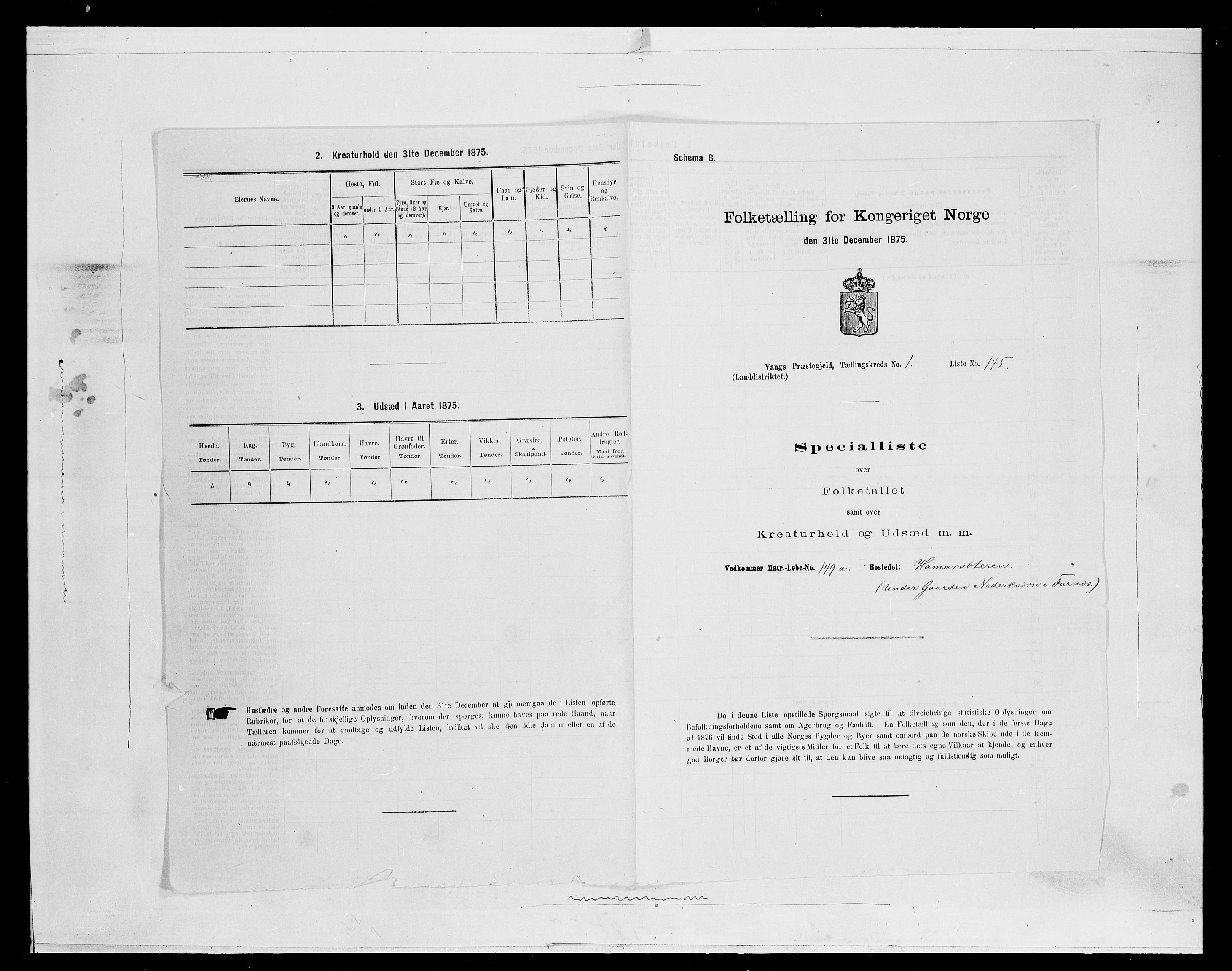 SAH, 1875 census for 0414L Vang/Vang og Furnes, 1875, p. 454