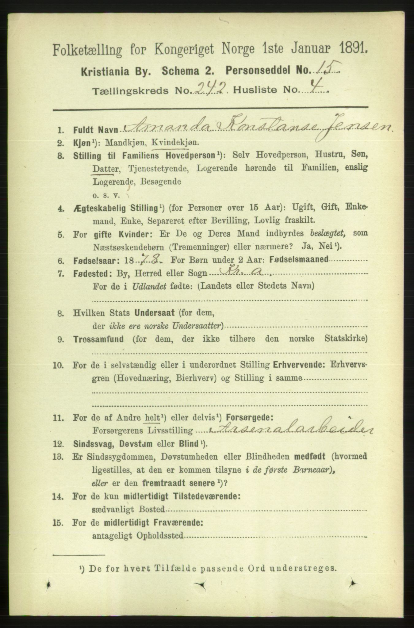 RA, 1891 census for 0301 Kristiania, 1891, p. 147147