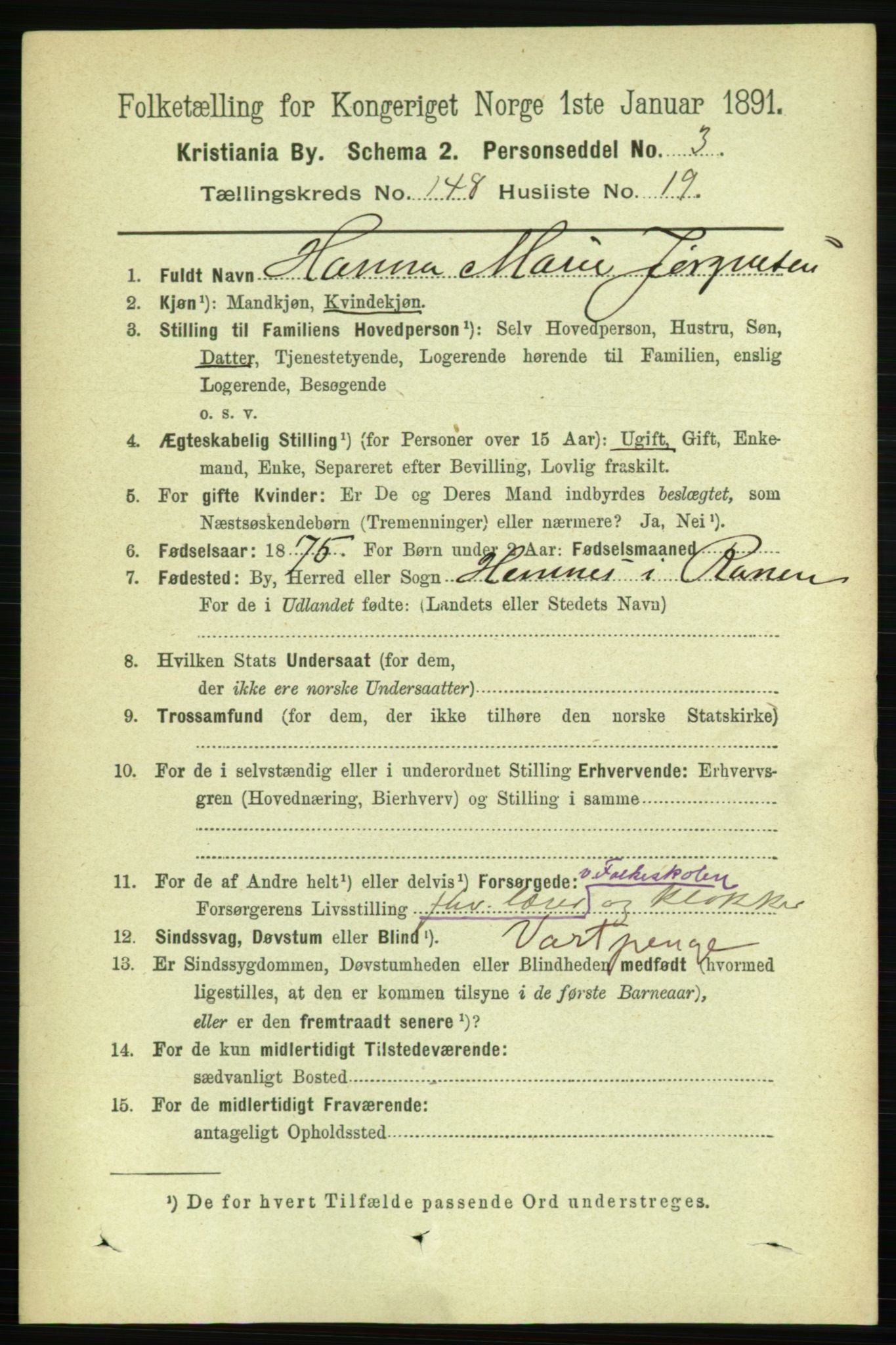 RA, 1891 census for 0301 Kristiania, 1891, p. 82596