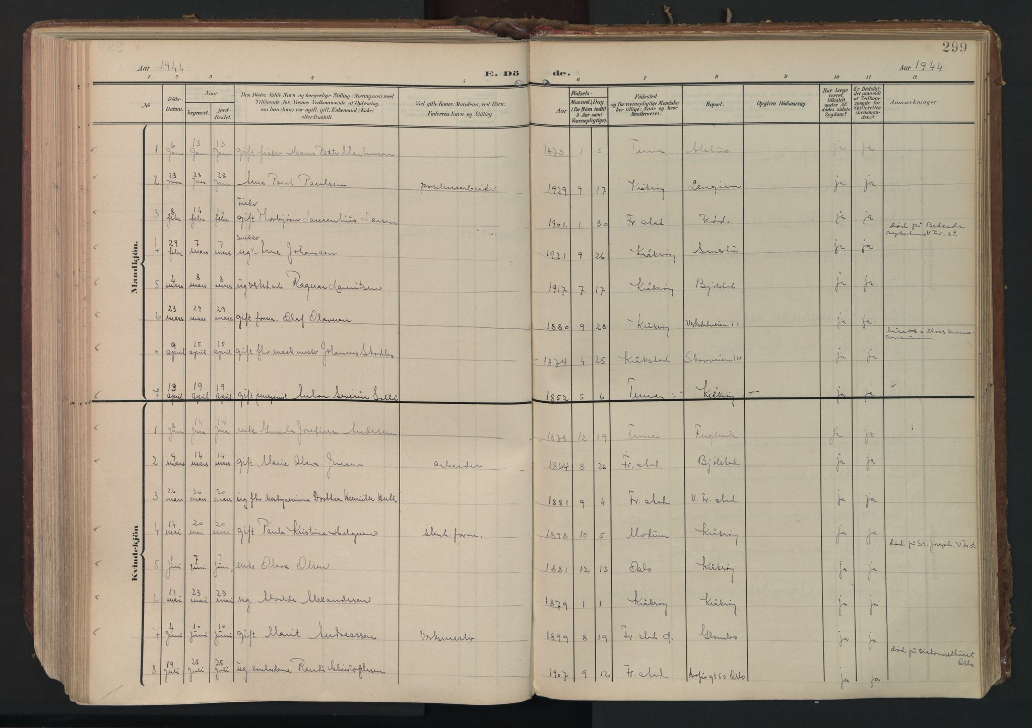 Kråkerøy prestekontor Kirkebøker, AV/SAO-A-10912/F/Fa/L0004: Parish register (official) no. 4, 1908-1965, p. 299