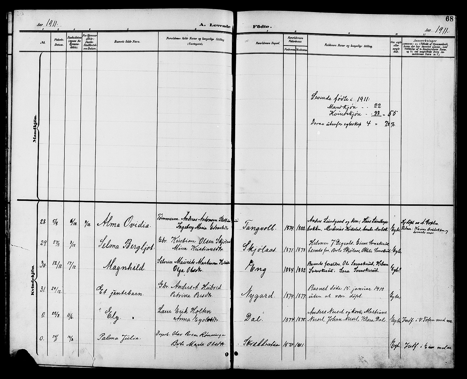 Vestre Toten prestekontor, SAH/PREST-108/H/Ha/Hab/L0011: Parish register (copy) no. 11, 1901-1911, p. 68