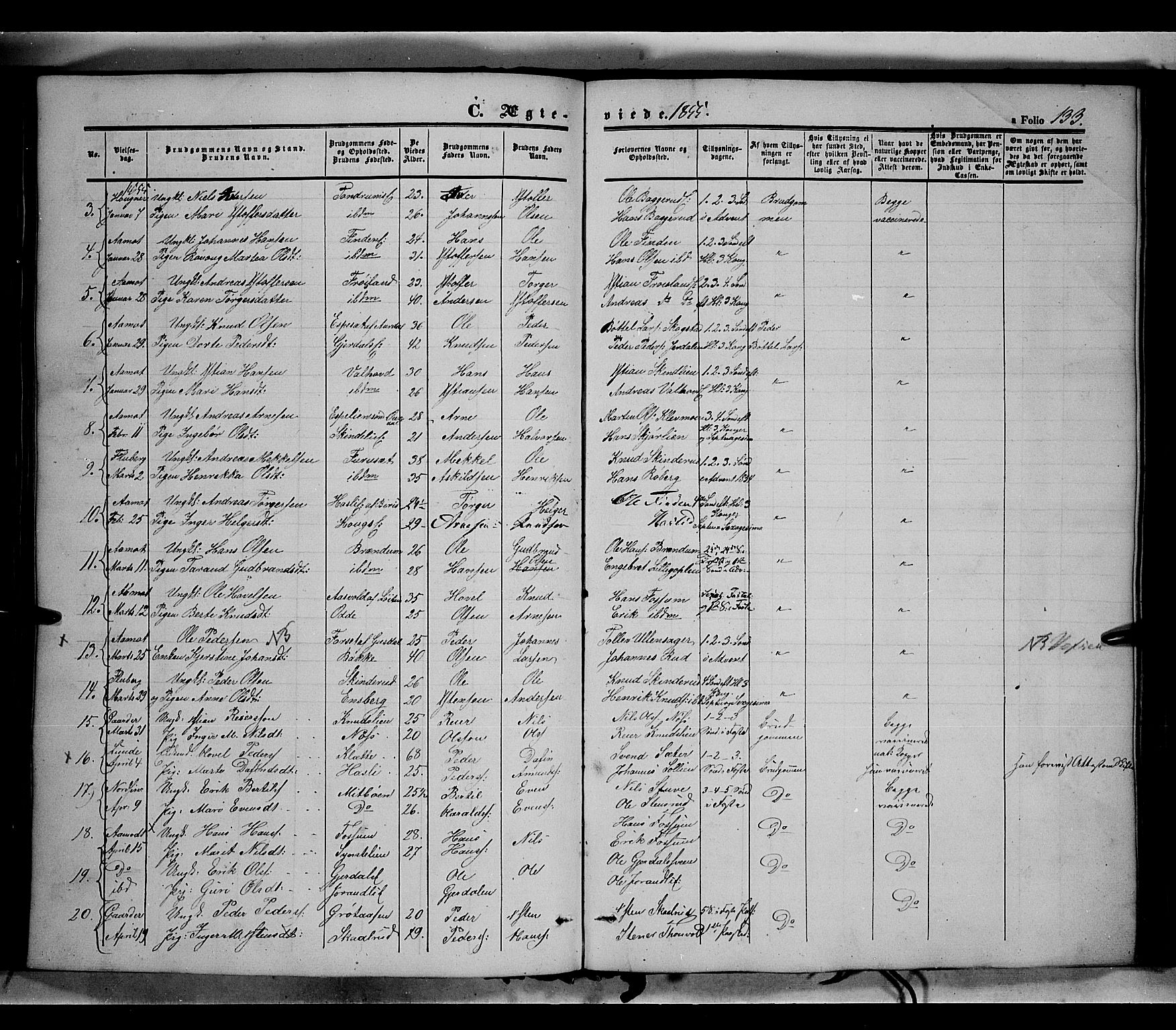 Land prestekontor, SAH/PREST-120/H/Ha/Haa/L0010: Parish register (official) no. 10, 1847-1859, p. 133