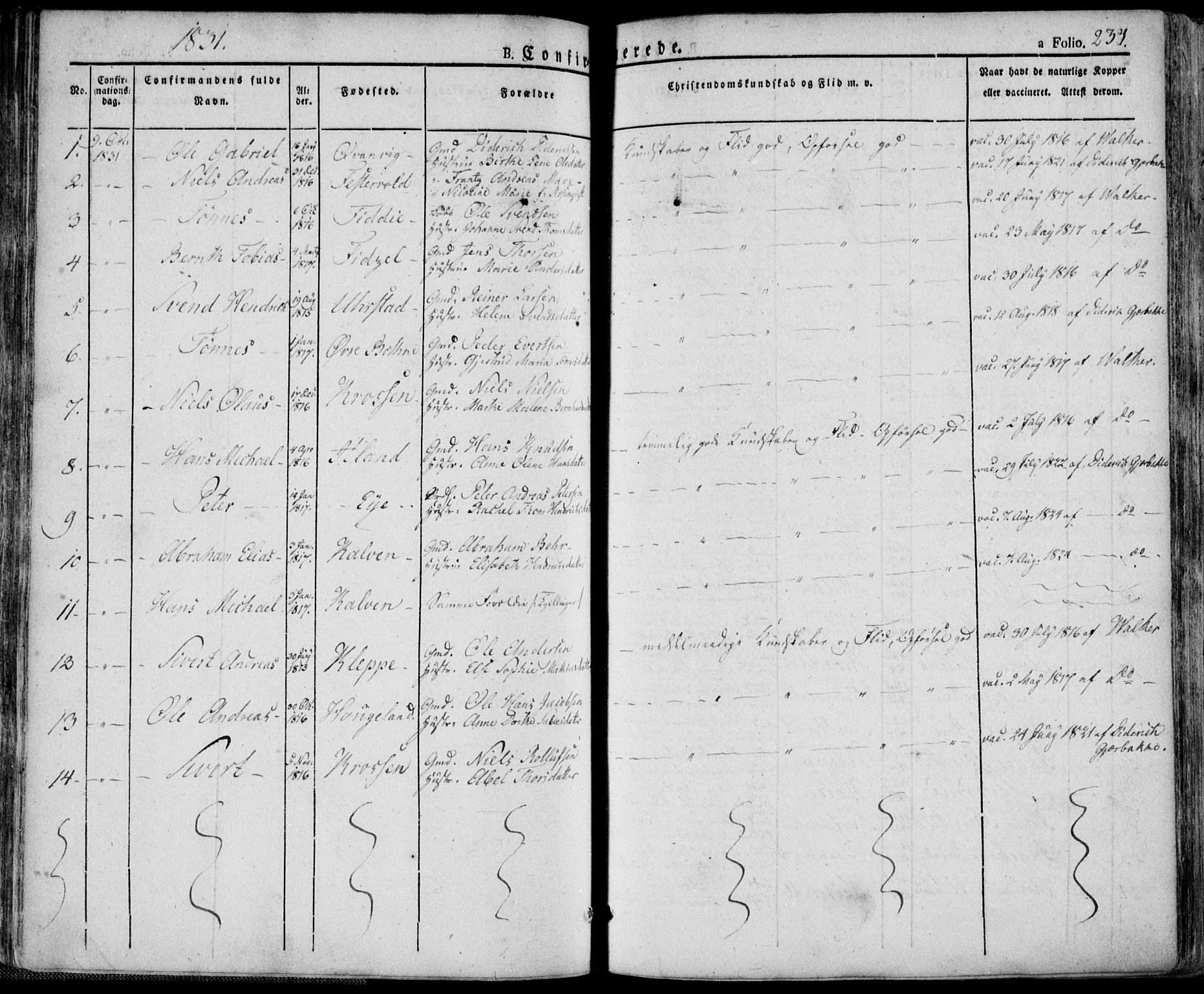 Flekkefjord sokneprestkontor, AV/SAK-1111-0012/F/Fa/Fac/L0003: Parish register (official) no. A 3, 1826-1841, p. 234